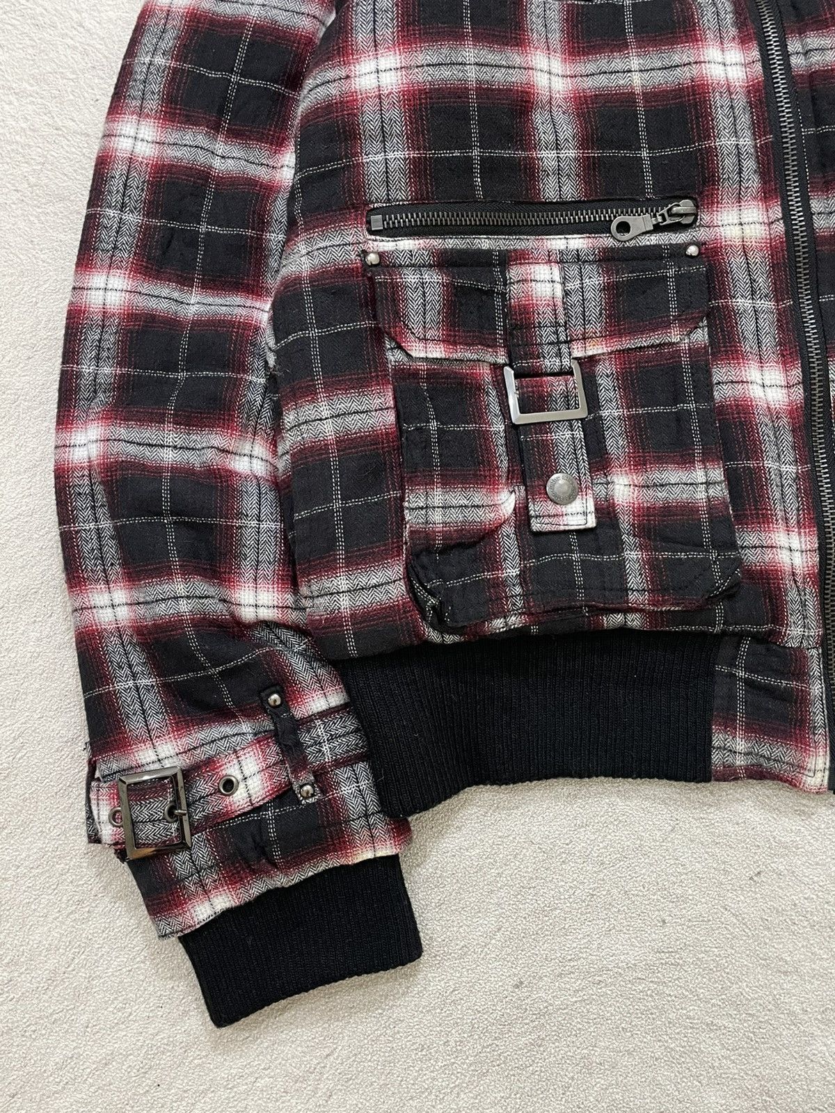 In the Attic Archive Plaid Fur Hood Bomber Jacket Grunge