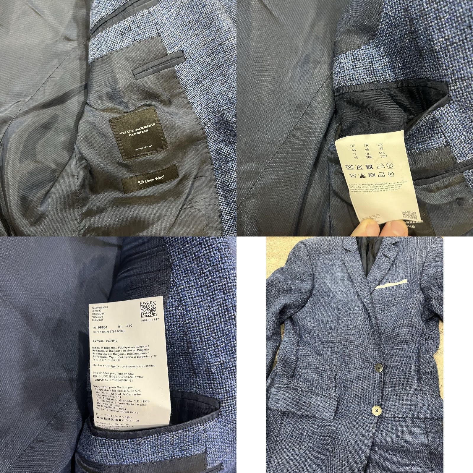 Hugo Boss Hugo Boss Blazer Men 36 Blue Silk Wool Linen 2 Piece Vitale Barberis Canonico - READ Size 36R - 8 Thumbnail