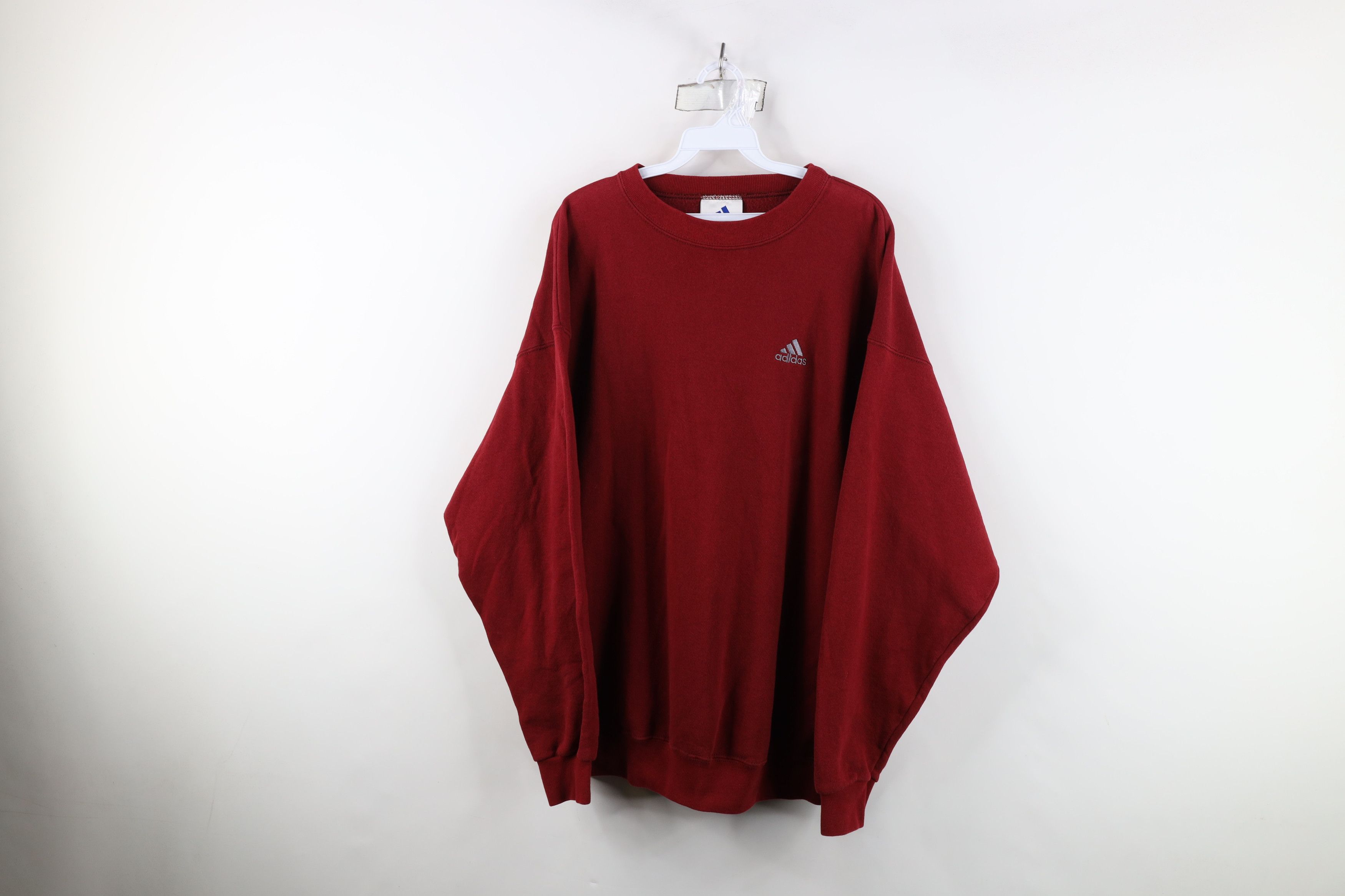 Vintage 90s Adidas Spell Out Heavy Crewneck Sweatshirt Red