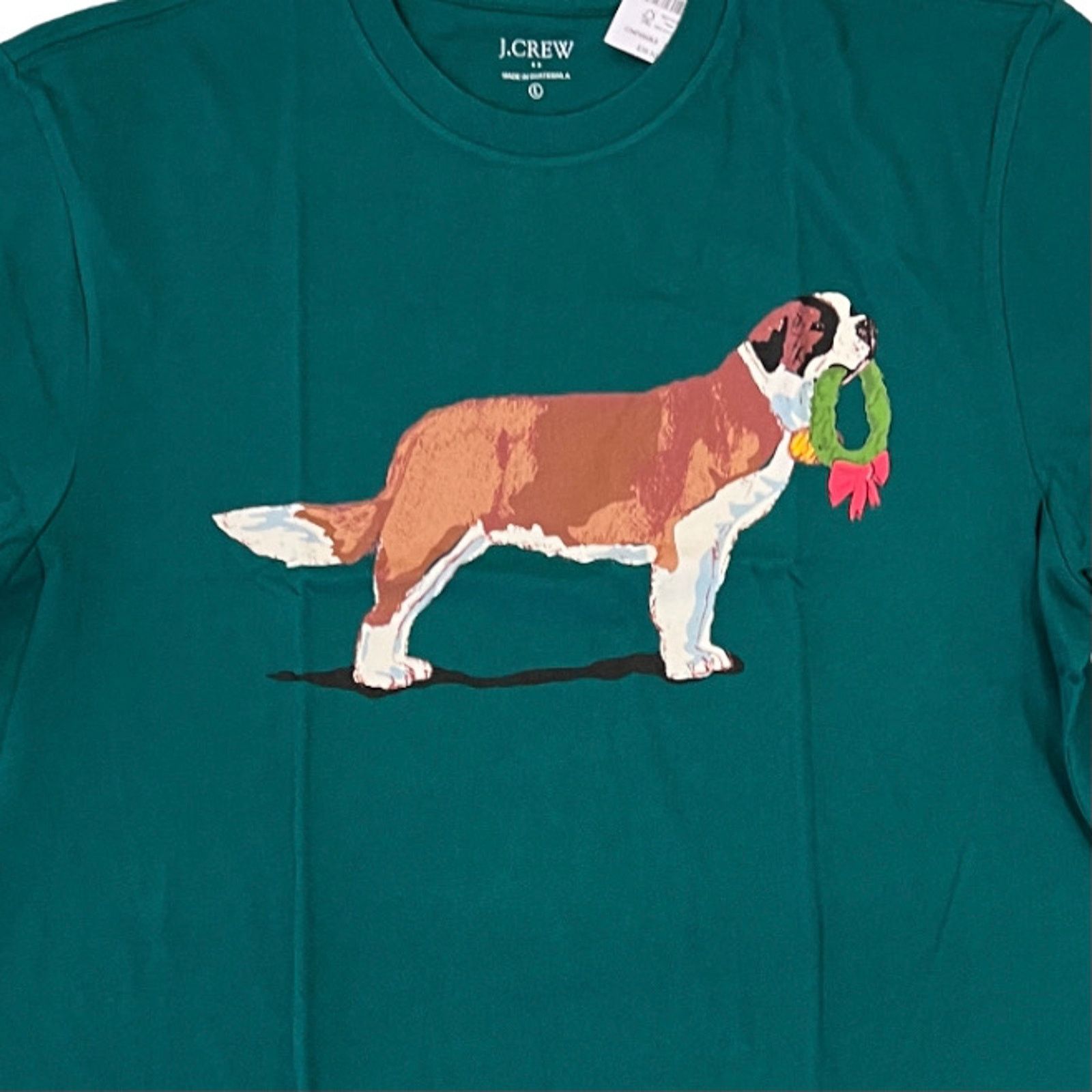 J.Crew NWT J. Crew Men's Green W/ Christmas St. Bernard Tee SIZE XL Size US XL / EU 56 / 4 - 3 Thumbnail