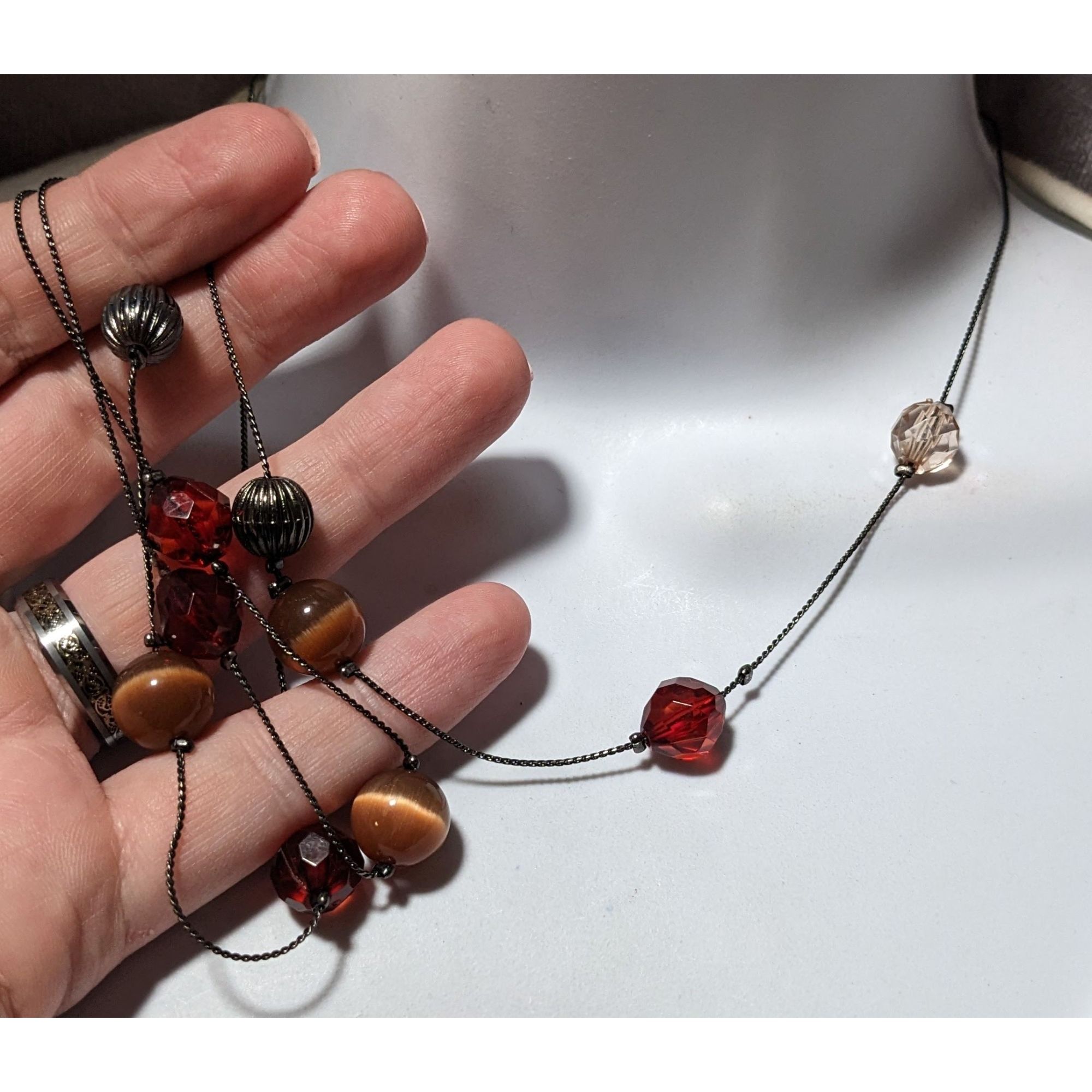 Other Red And Brown Glass Beaded Chain Necklace Size ONE SIZE - 4 Thumbnail