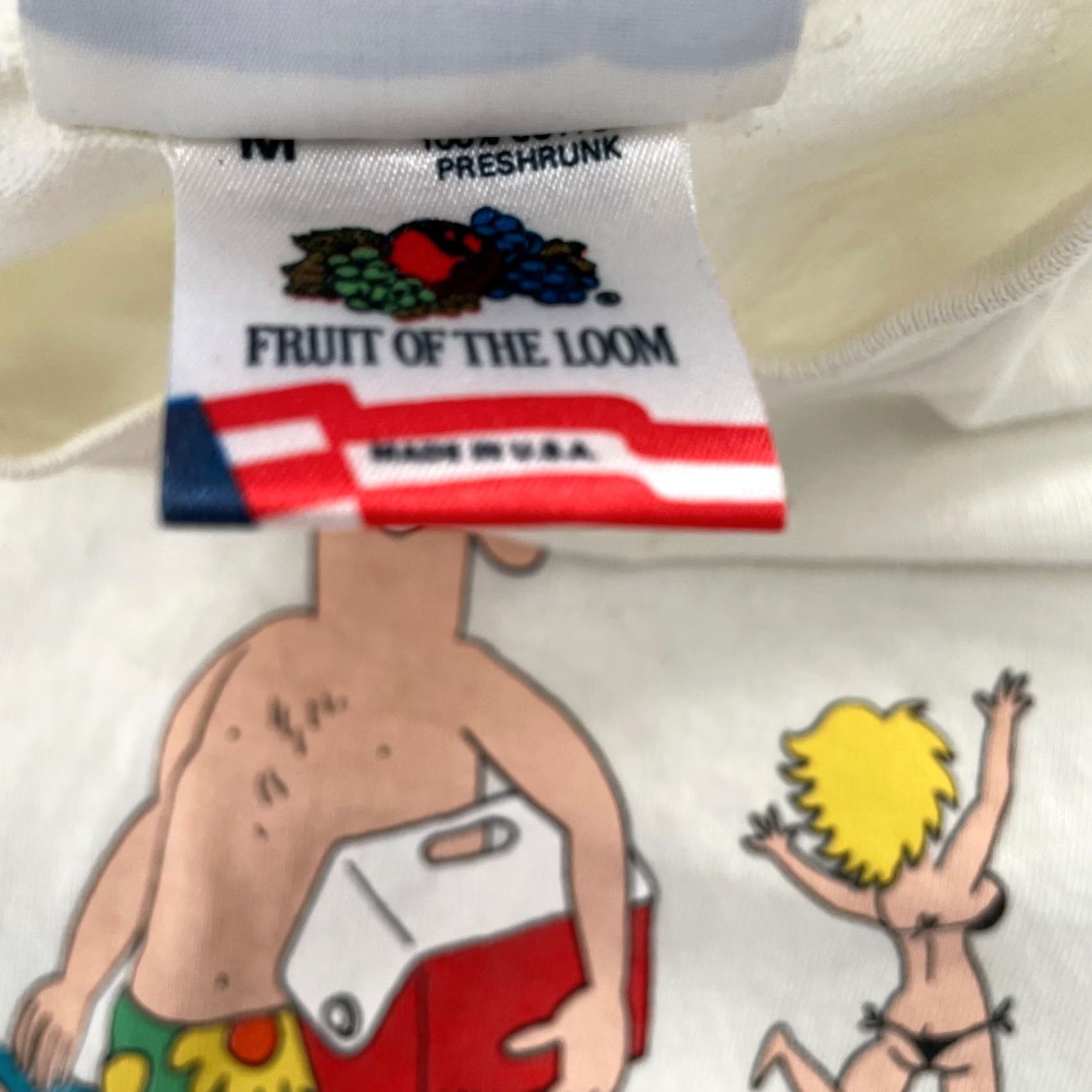 Fruit Of The Loom VINTAGE Fruit of the Loom Shirt Adult M Ivory Crewneck Short Sleeve 80s Beach Cartoon Dad USA Mens Size US M / EU 48-50 / 2 - 7 Thumbnail