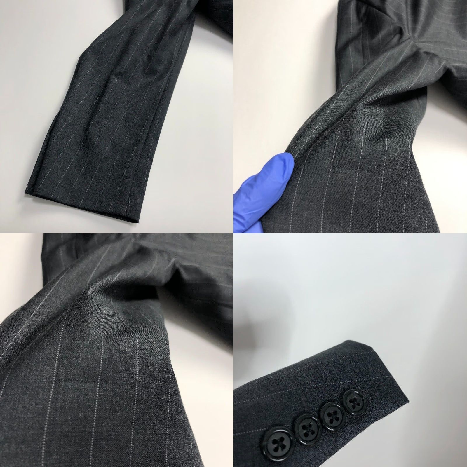 Vintage Hickey Freeman Suit Coat Jacket 42R REG Men 100% Striped Wool Dark Gray Notch Lapel Four-Button Single-Breasted Size 42R - 10 Thumbnail