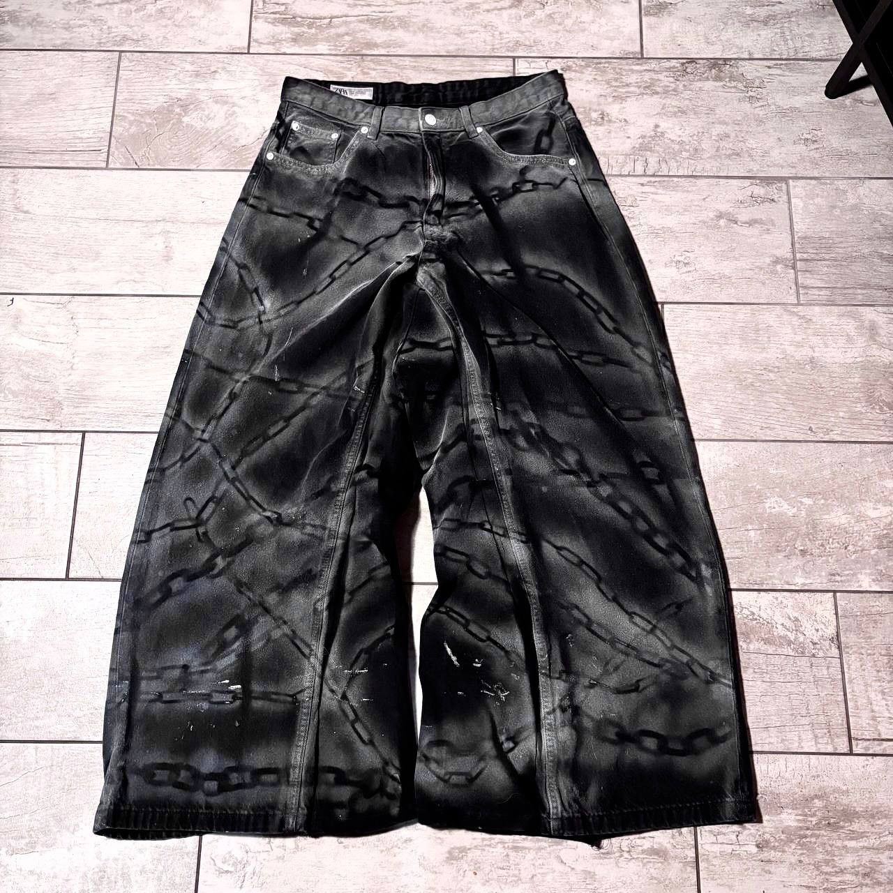 Japanese Brand Black Wide jeans with Chains Handmade Baggy Y2K Streetwear Size US 36 / EU 52 - 2 Thumbnail