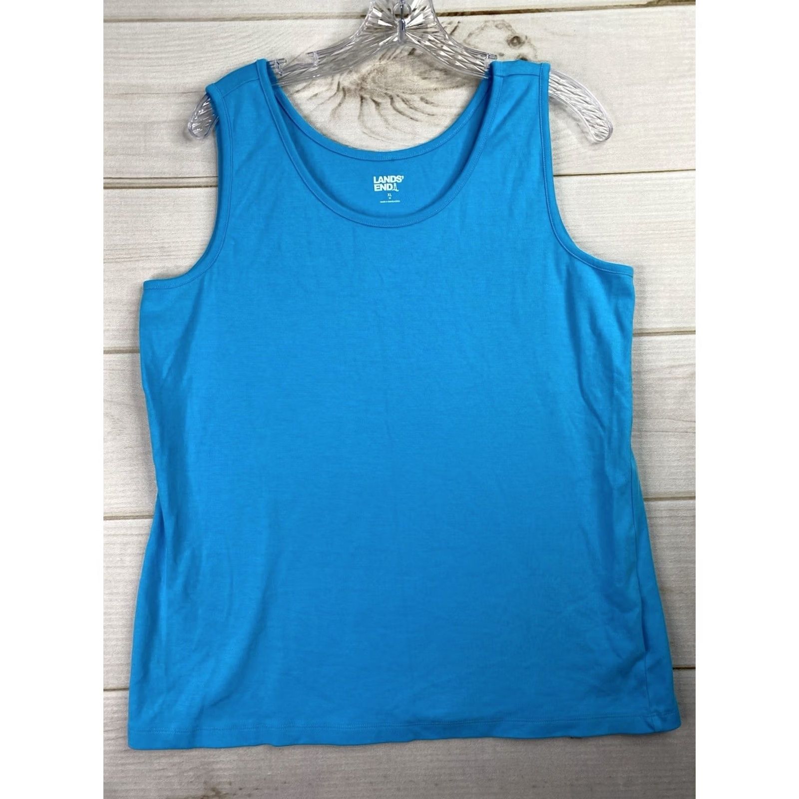 Lands' End Lands' End Woman Tank Top XL Blue 100% Cotton Sleeveless Scoop Neck Knit Pullover Casual Summer Spring Outdoor Size XL / US 12-14 / IT 48-50 - 2 Thumbnail