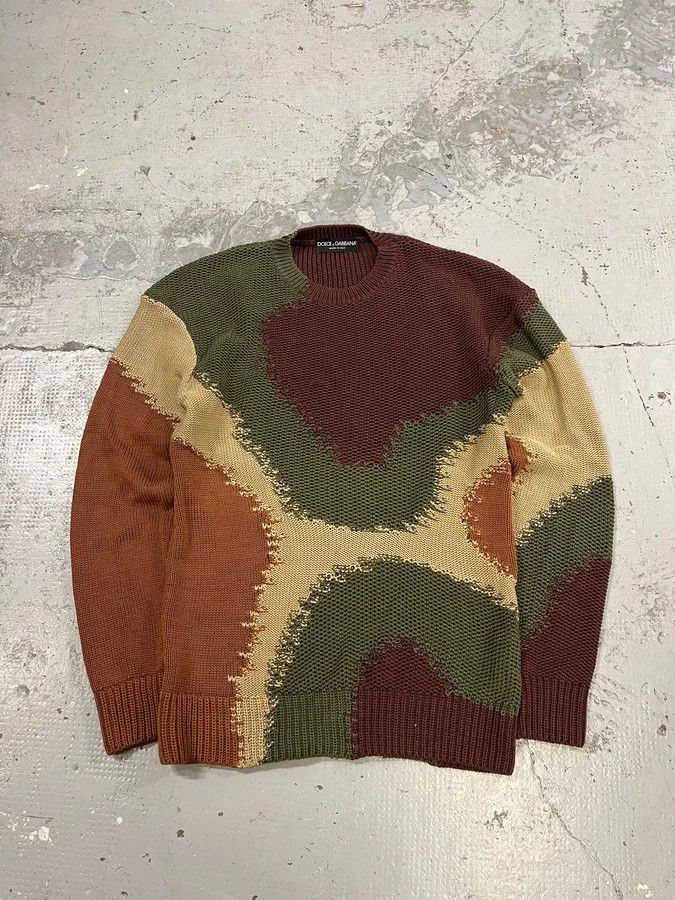 Dolce & Gabbana 2010s Dolce & Gabbana Green & Brown Abstract Knit Sweater Size US M / EU 48-50 / 2 - 1 Thumbnail