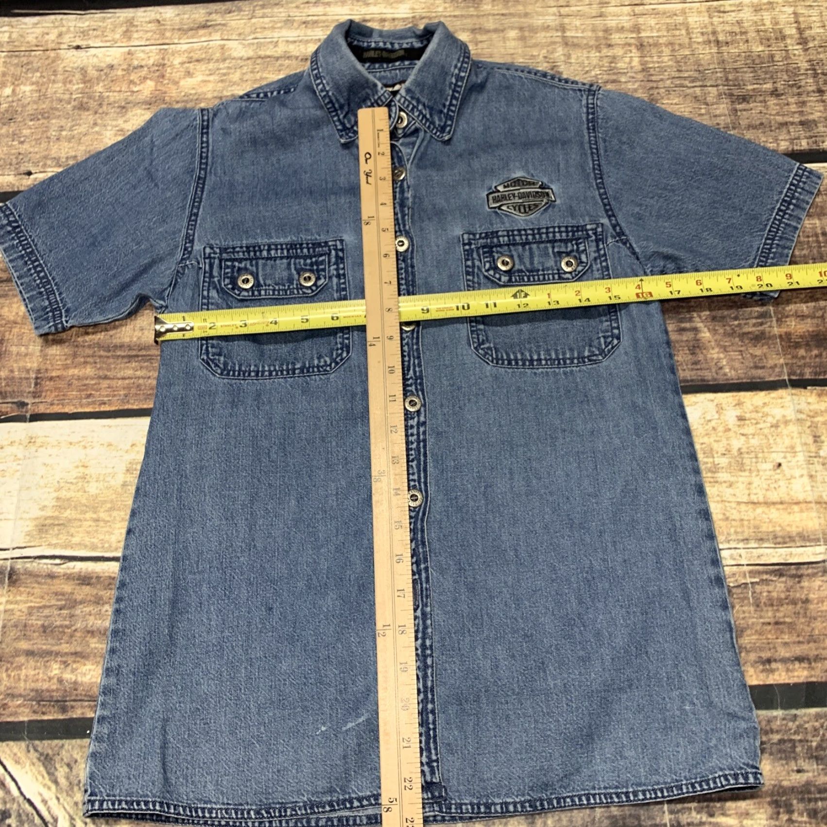 Harley Davidson Harley-Davidson Women's Small Denim Button-Down Shirt Short Sleeve Logo Cotton Size S / US 4 / IT 40 - 4 Thumbnail