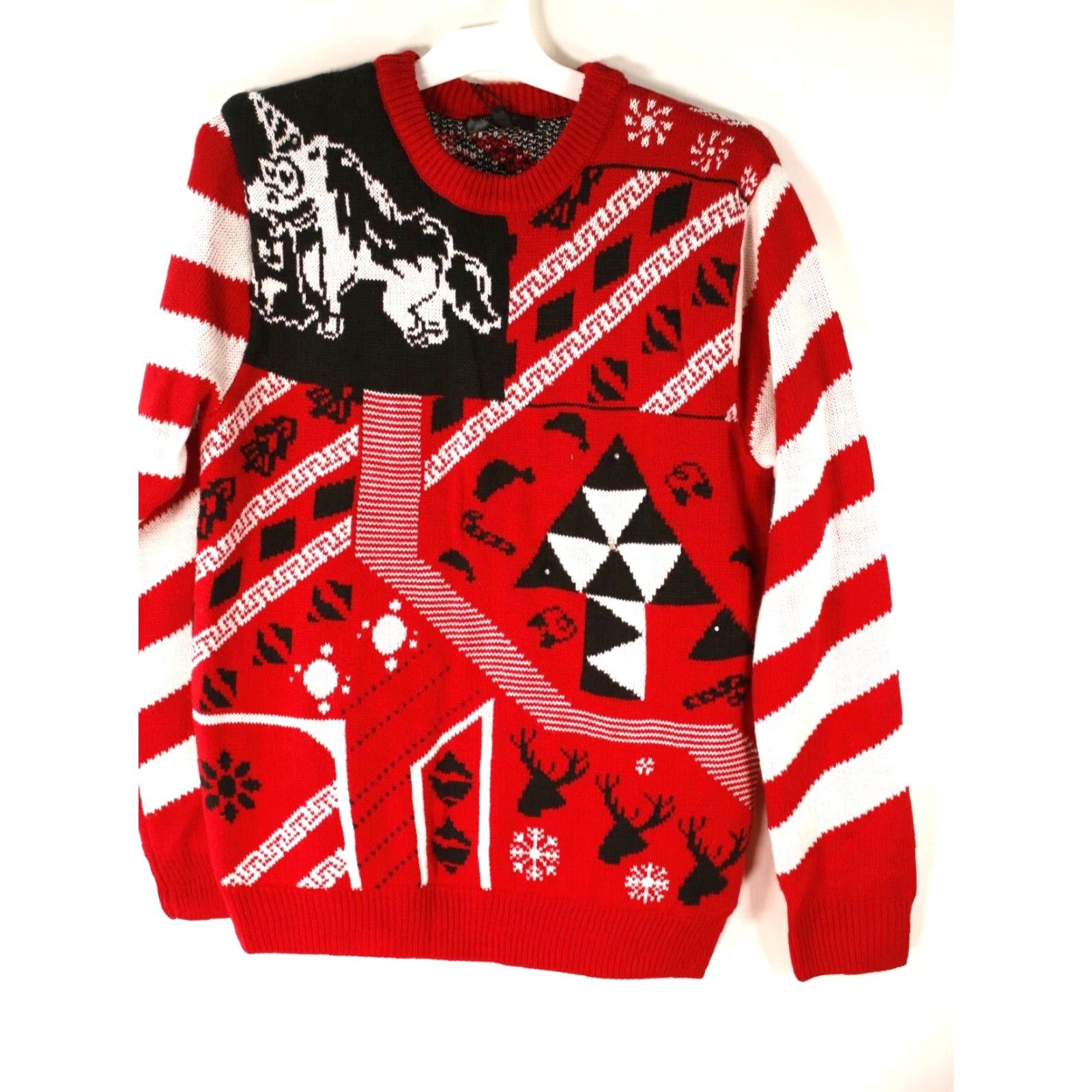 Vintage QUALFORT Womens Size M Light Up Christmas Pullover Sweater, Red/Black Knit, Round Neck, Lightweight, Christmas Theme, Adult Female, Holiday Gift Size M / US 6-8 / IT 42-44 - 2 Thumbnail