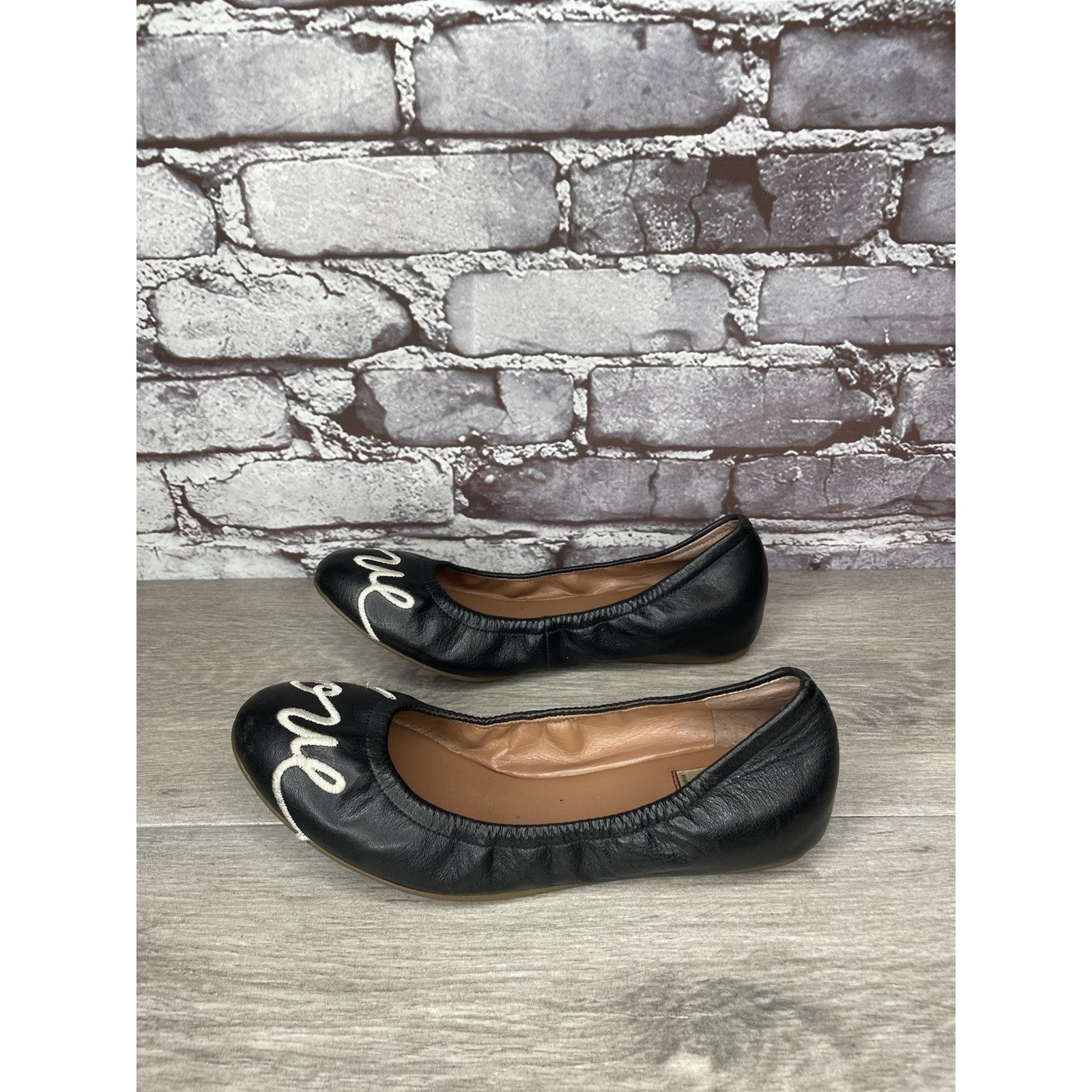 Other Ellen Degeneres ED Love Black Leather Ballerina Flats Shoes Size US 6 / IT 36 - 1 Thumbnail