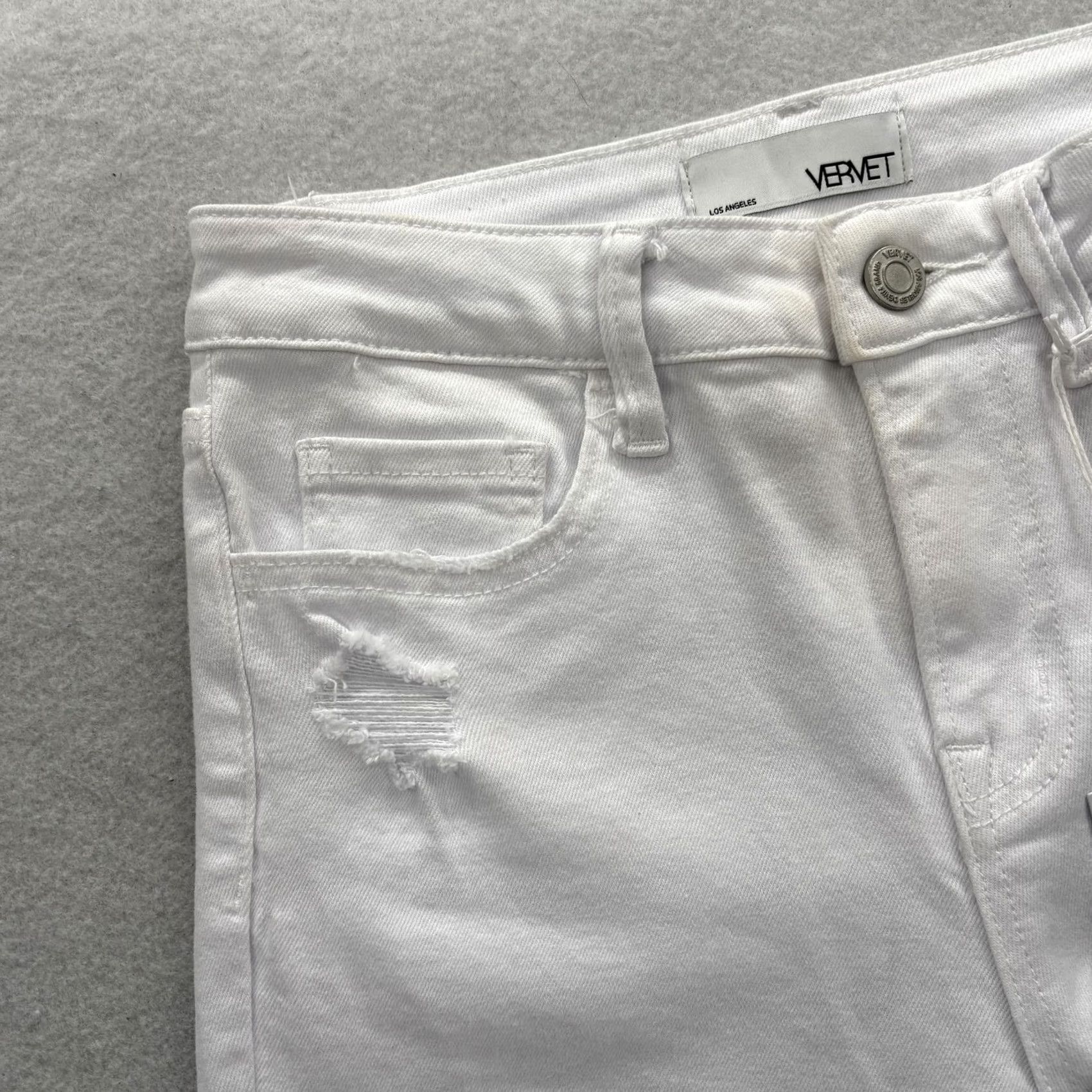 Denime Vervet Skinny Jeans Womens 27 Mid Rise White Distressed Raw Hem Stretch Denim Jeans Women 27in 5-Pocket Art Fringe Vintage No Size 27" / US 4 / IT 40 - 3 Thumbnail