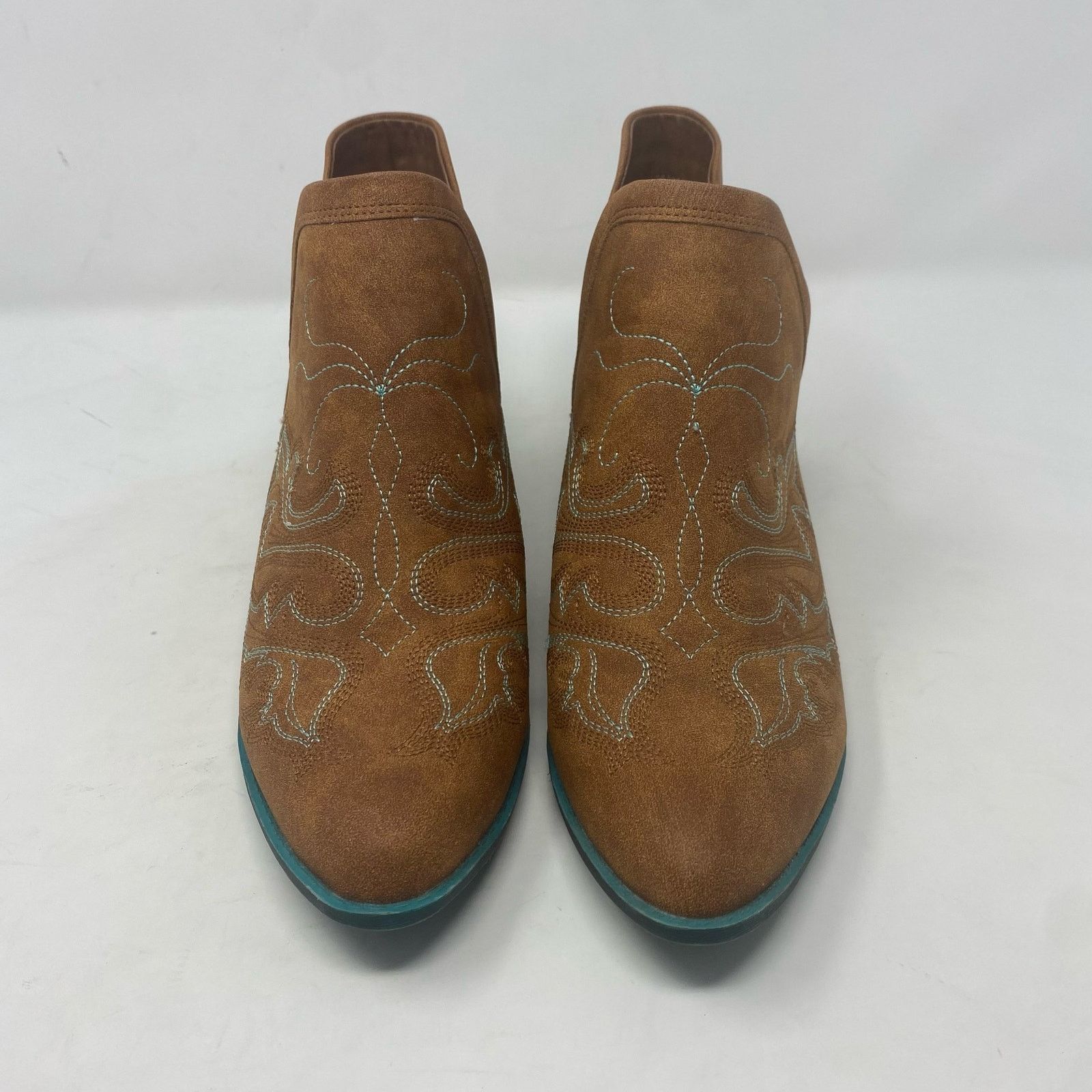 Other Jolimall Cognac Brown Faux Leather with Teal Heels Western 9 Size US 9 / IT 39 - 3 Thumbnail