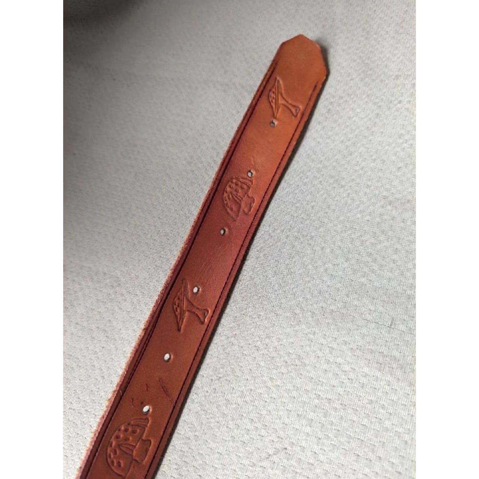 Vintage VINTAGE Handcrafted belt Mushroom toooled buckle leather brown western adult 28 Size 28 - 5 Thumbnail