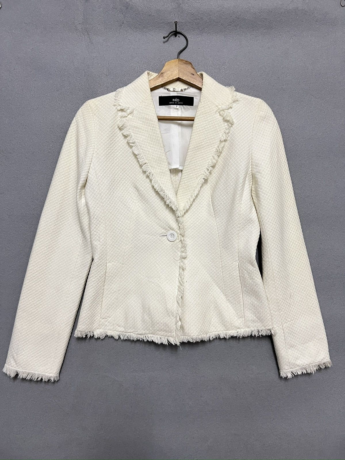 Japanese Brand 543. INED Inspired Cream Frayed Blazer by Yohji Yamamoto Size ONE SIZE - 1 Thumbnail