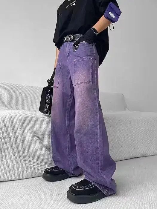 Japanese Brand Purple Baggy Denim Jeans Size US 30 / EU 46 - 6 Thumbnail