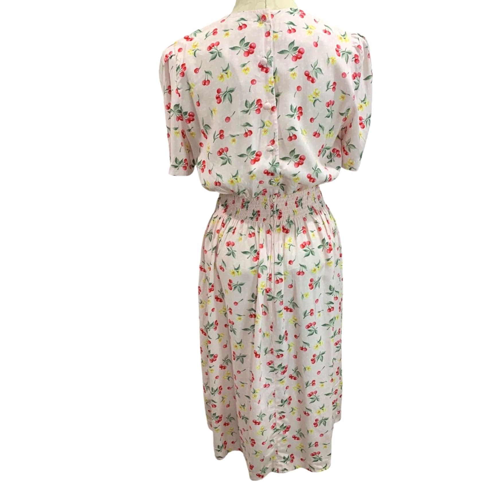 Pinko VINTAGE Karen Stevens Midi Dress 10P Petite Women Pink Cherry Print 1990s Size L / US 10 / IT 46 - 6 Thumbnail