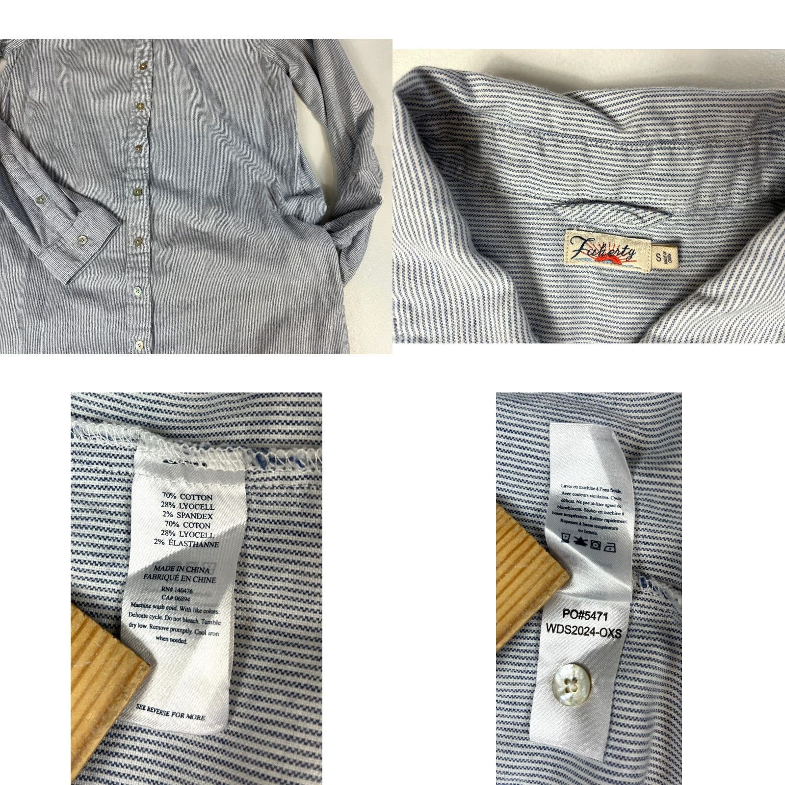 Faherty Faherty Women's Shirt Dress Oxford-Stripe Cotton Bayview Stretch Sz S Midi White and Blue Long Sleeve Collared Pockets Size S / US 4 / IT 40 - 8 Thumbnail