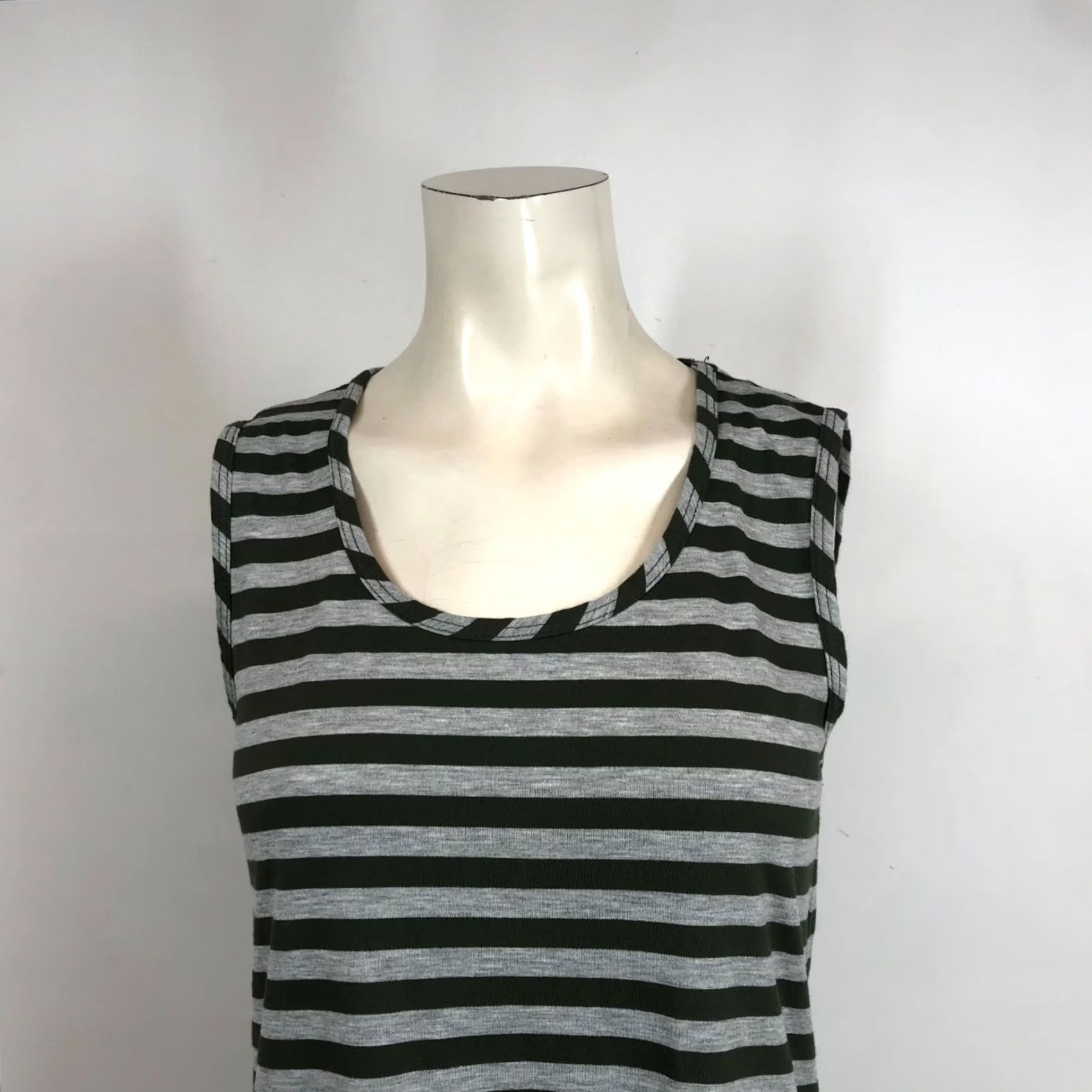 Vintage ALLEN ALLEN DRESS Womens Small Gray Olive Striped Cotton Blend Size S / US 4 / IT 40 - 2 Thumbnail