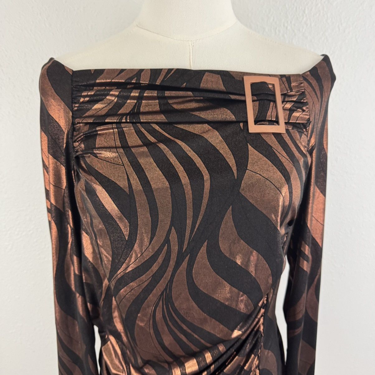 Other BALI Vintage 90s Brown Metallic Copper Swirl Ruched Top Size L / US 10 / IT 46 - 3 Thumbnail