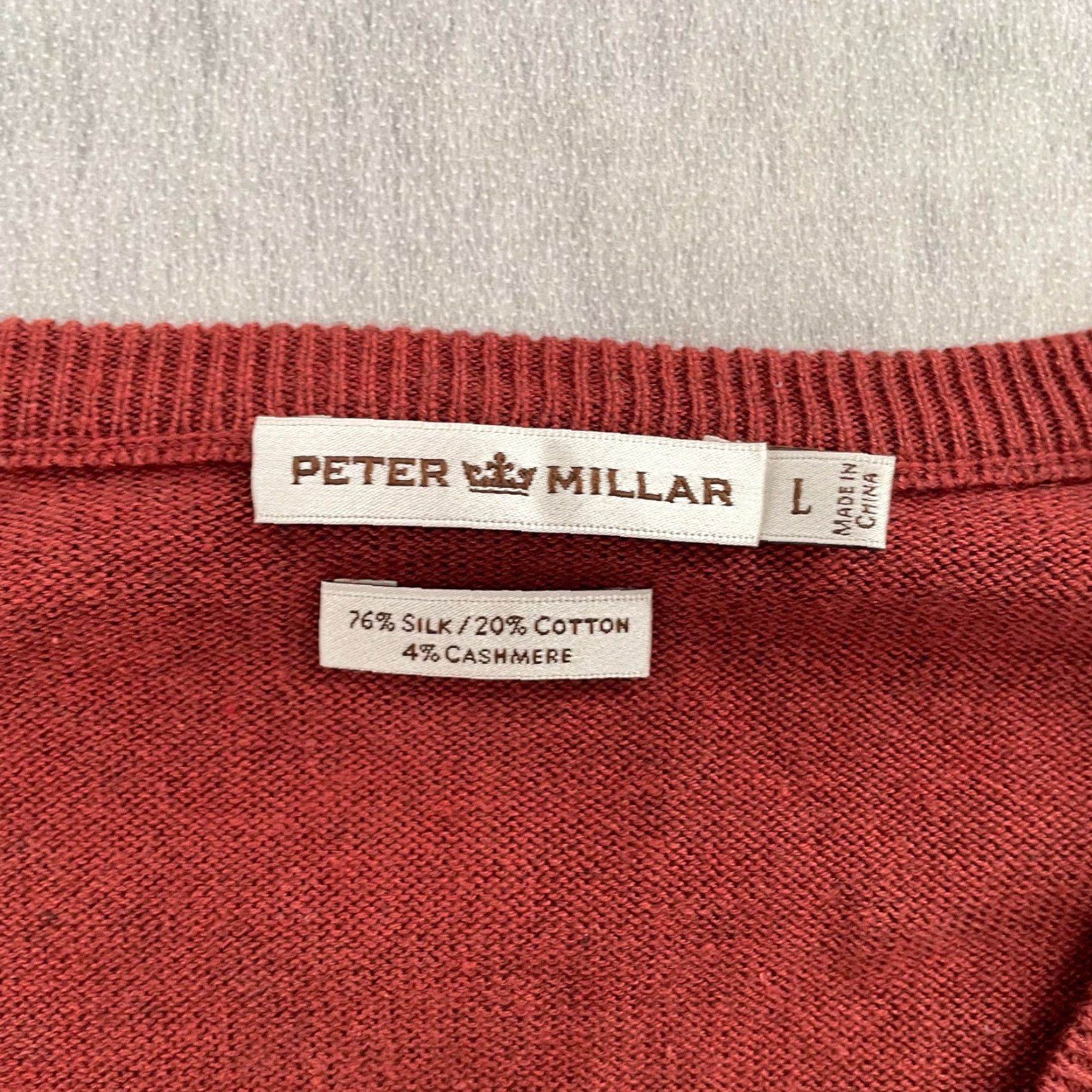 Peter Millar Peter Millar Cashmere Cotton Silk Sweater Pullover Adult Large Orange Solid Long Sleeve V-Neck Golf Mens Size US L / EU 52-54 / 3 - 4 Thumbnail