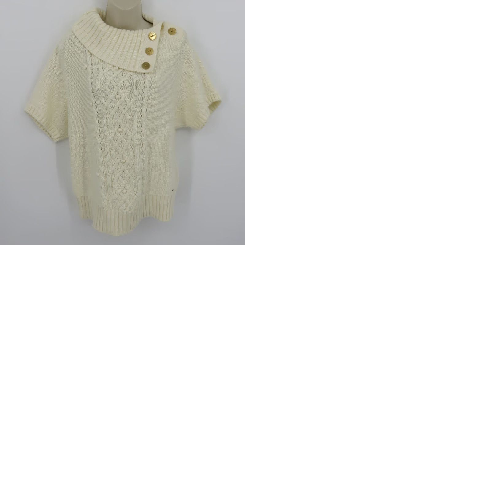Tommy Hilfiger Tommy Hilfiger Women Small Cream Chunky Knit Short Sleeve Sweater Gold Buttons Size S / US 4 / IT 40 - 9 Thumbnail