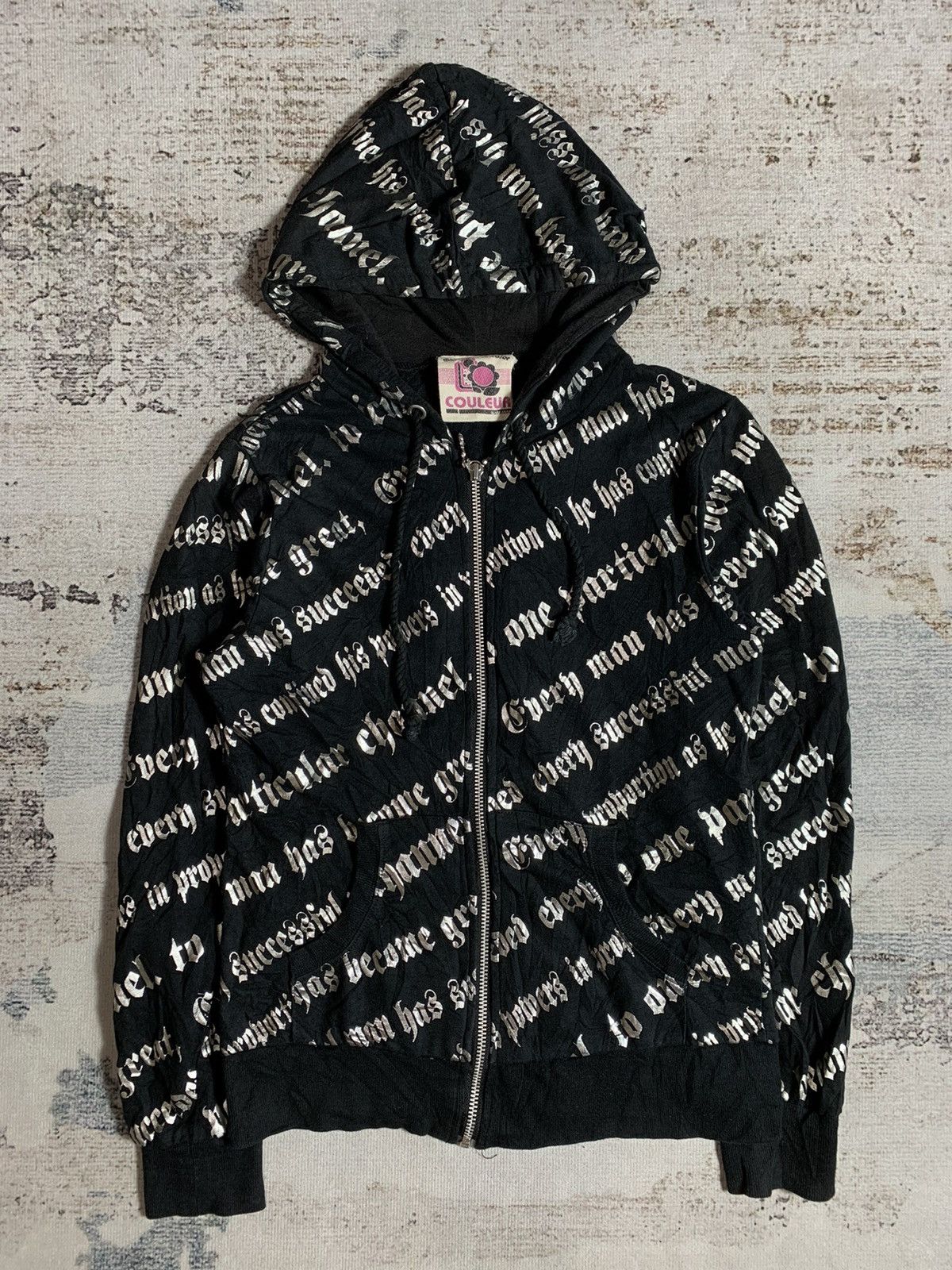 image of 14Th Addiction x Kmrii Gothic Style Couleur Glitter Poem Hoodies in Black, Men's (Size XS)