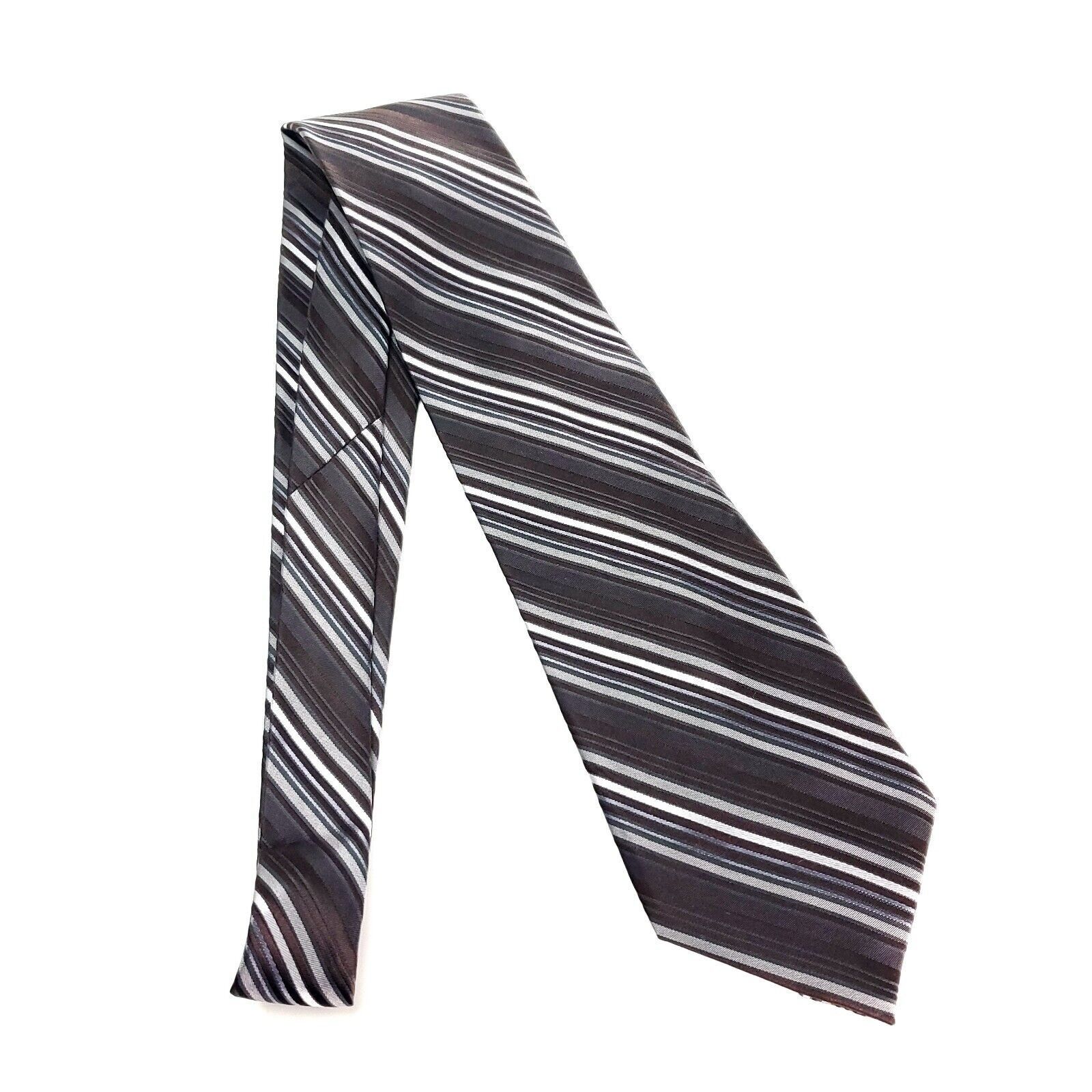 Calvin Klein Calvin Klein Silk Tie Woven Brown Striped Wide Size ONE SIZE - 6 Thumbnail