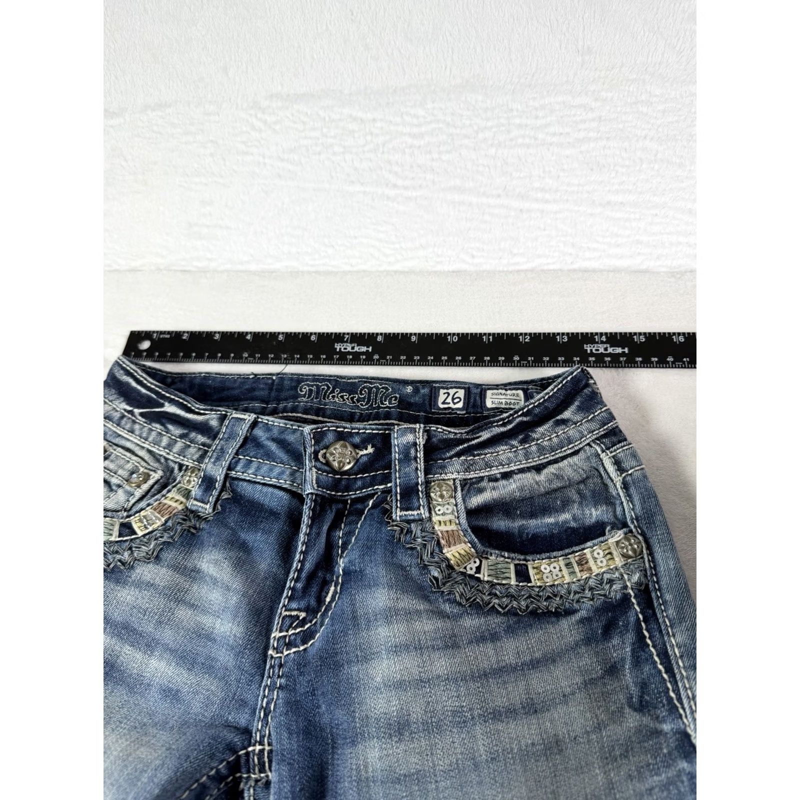 Miss Me Miss Me Jeans Women's Slim Boot Western Bohemian Denim Size 26 Size 26" / US 2 / IT 38 - 5 Thumbnail