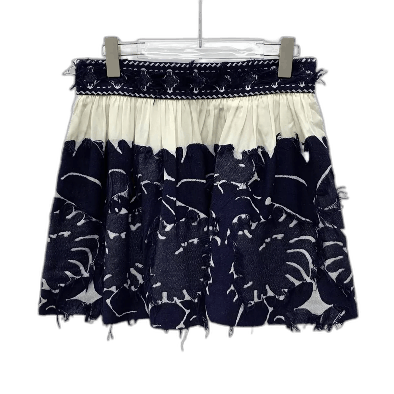Blue Fringed Cotton Pleated Skirt by Chloe