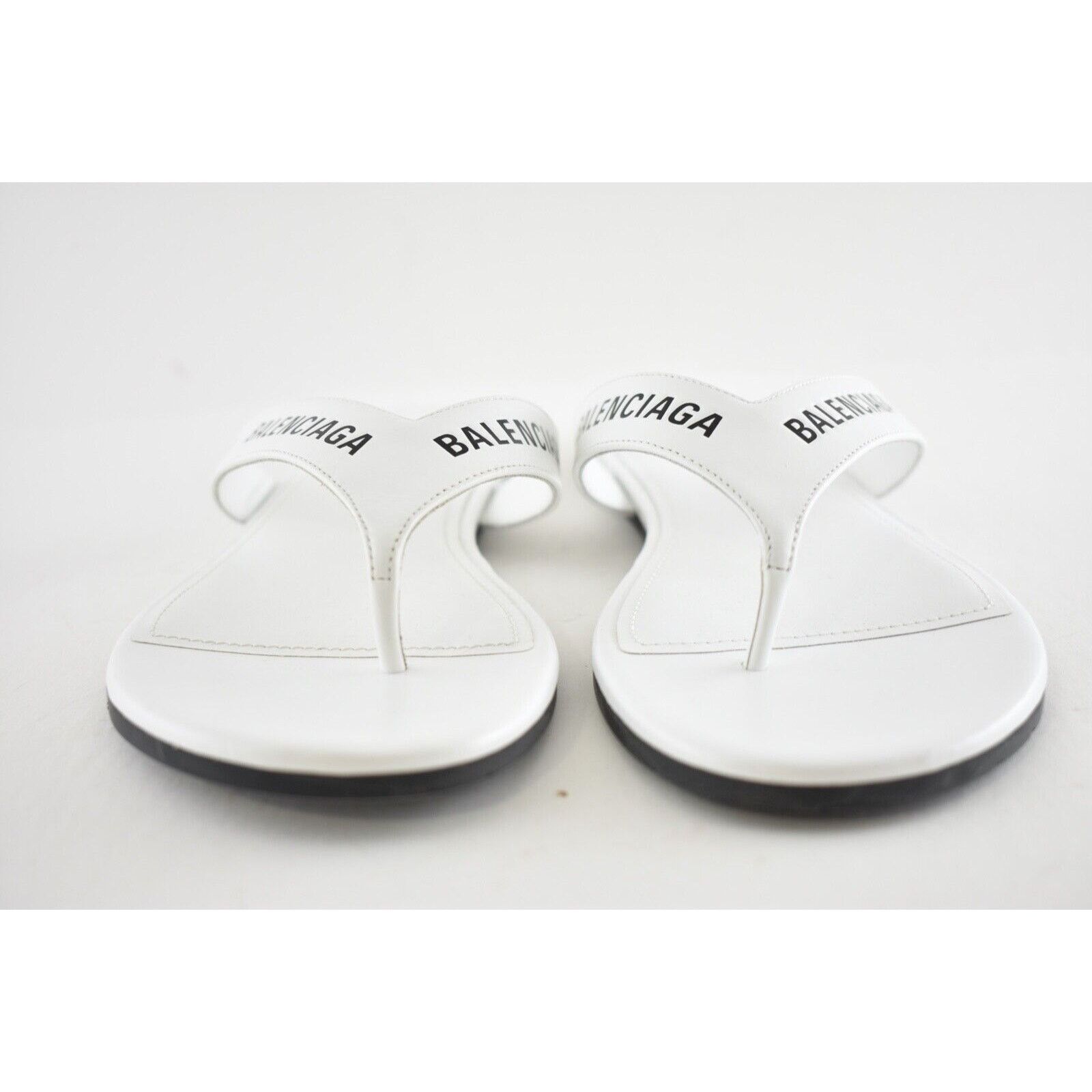 Balenciaga Balenciaga White Black Leather Logo Thong Slide Slip Sandal Size US 8.5 / IT 38.5 - 4 Thumbnail