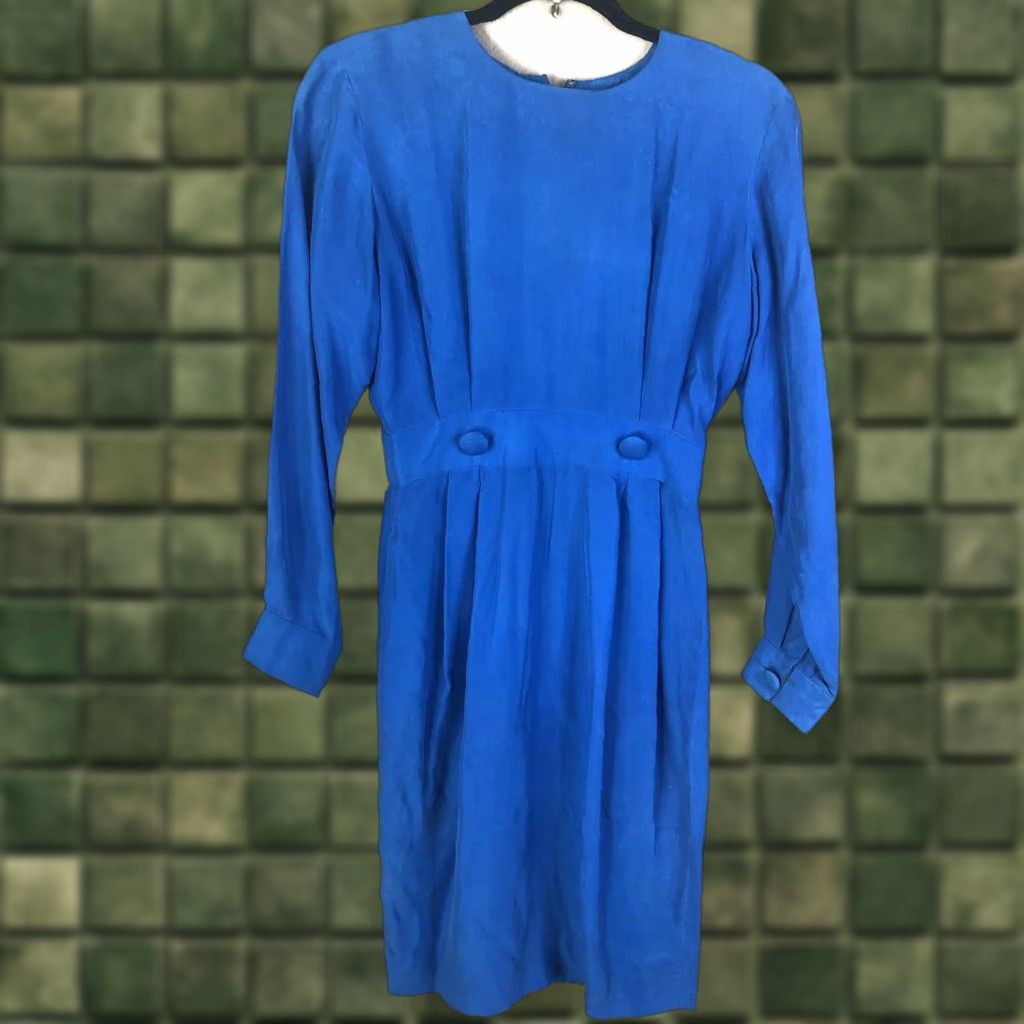 Ann Taylor VINTAGE Ann Taylor Dress Womens 2 Blue 100% Silk Solid Knee Length 3/4 Sleeve Round Neck Zip Pencil Dress Womens Size XS / US 0-2 / IT 36-38 - 1 Thumbnail