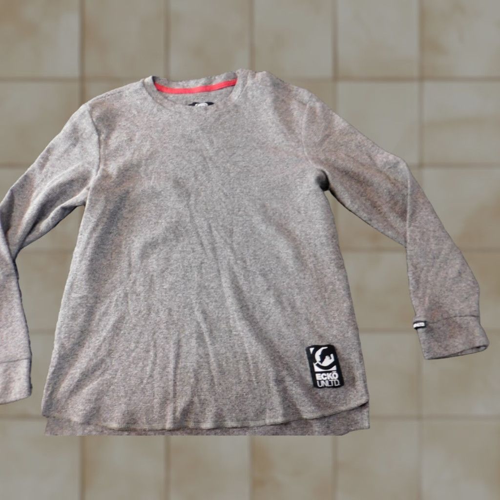 Vintage Ecko Sweater Pullover Womens Medium Gray Crew Neck Long Sleeve KC Stretch Knit Logo Classic Modern 90s? Size M / US 6-8 / IT 42-44 - 1 Thumbnail