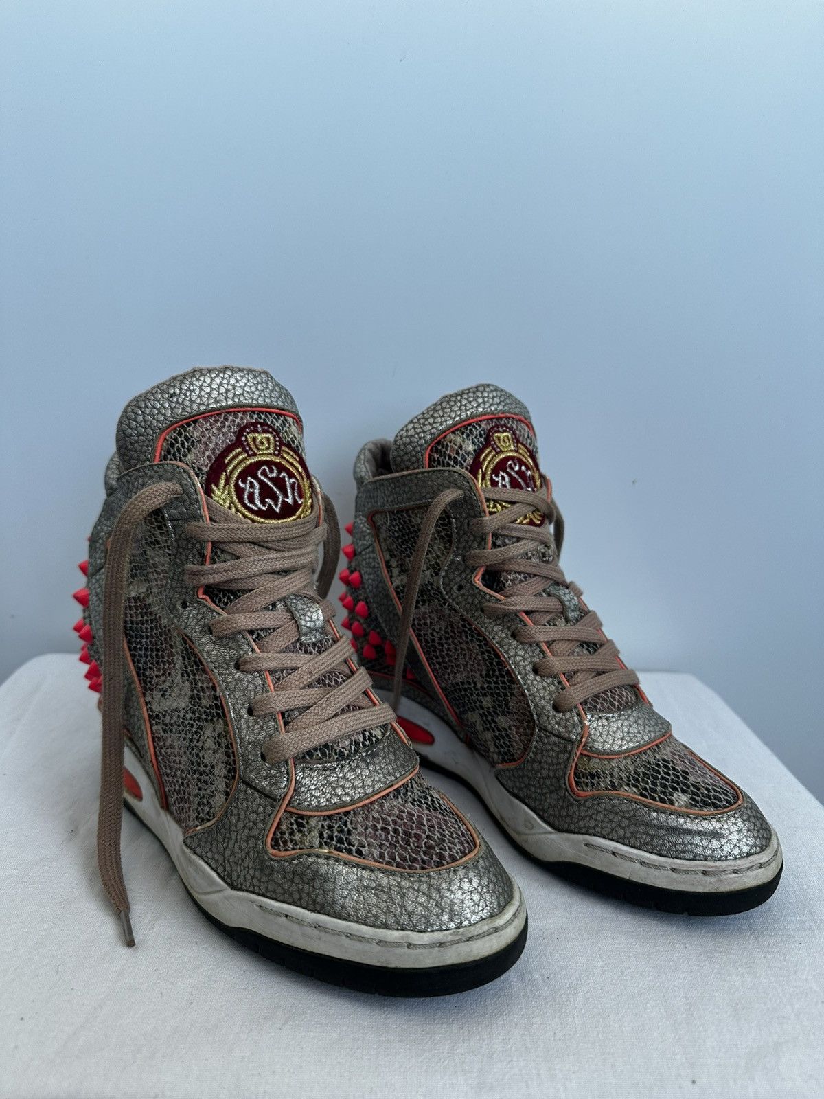 ASH ASH Limited Edition wedge sneakers snake print & pink spikes Size US 7 / IT 37 - 2 Thumbnail