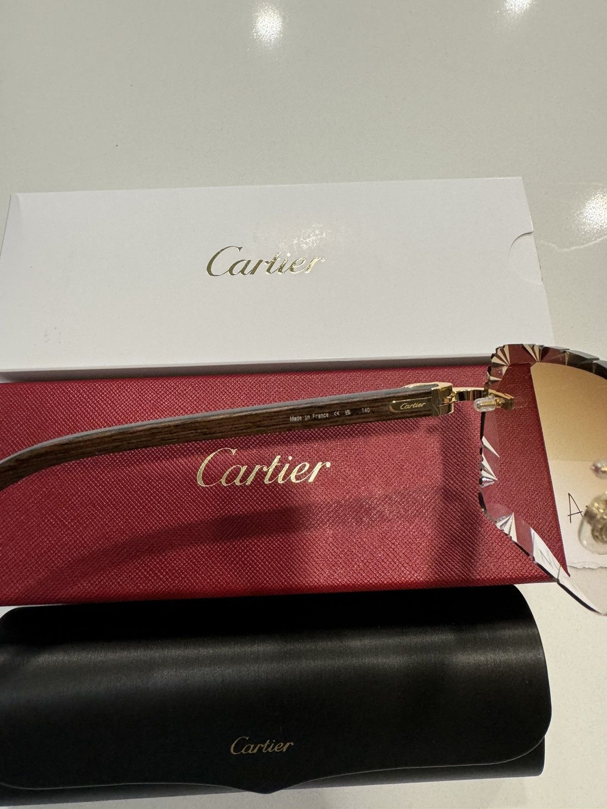 Cartier Cartier Wood Gold Glasses with Custom Diamond Cut Lenses Size ONE SIZE - 5 Thumbnail