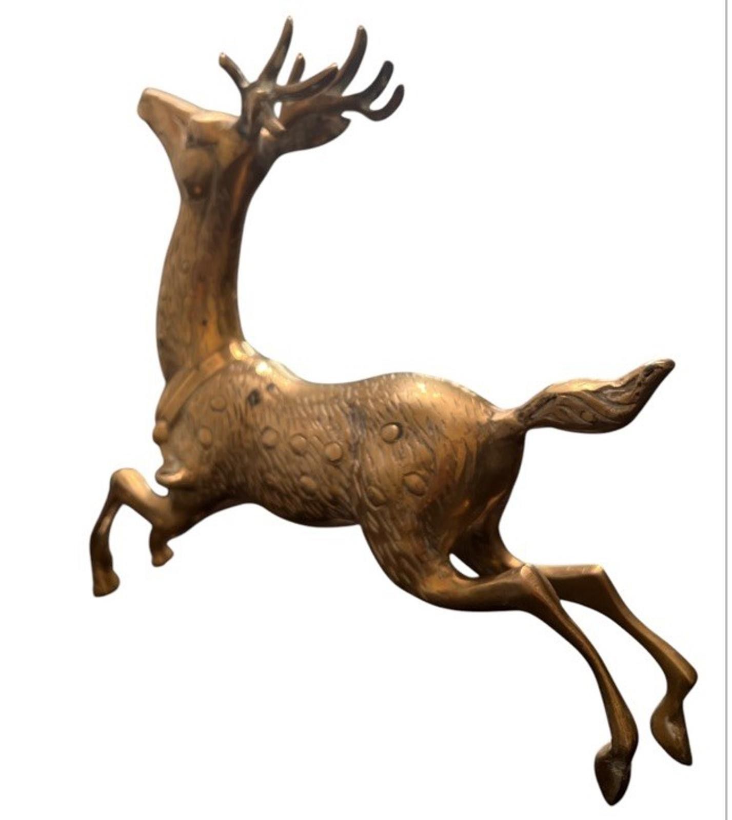 Designer Large Solid Brass Reindeer and Sleigh Holiday Decor Size ONE SIZE - 8 Thumbnail