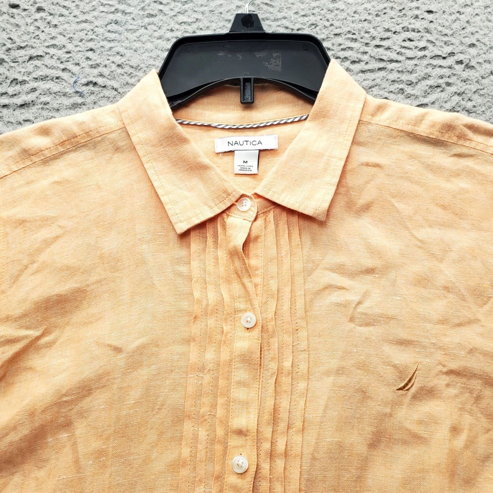 Nautica Nautica Shirt Women Size M Orange Linen Pintuck Embroidered Logo Roll Tab Sleeve Size M / US 6-8 / IT 42-44 - 7 Thumbnail