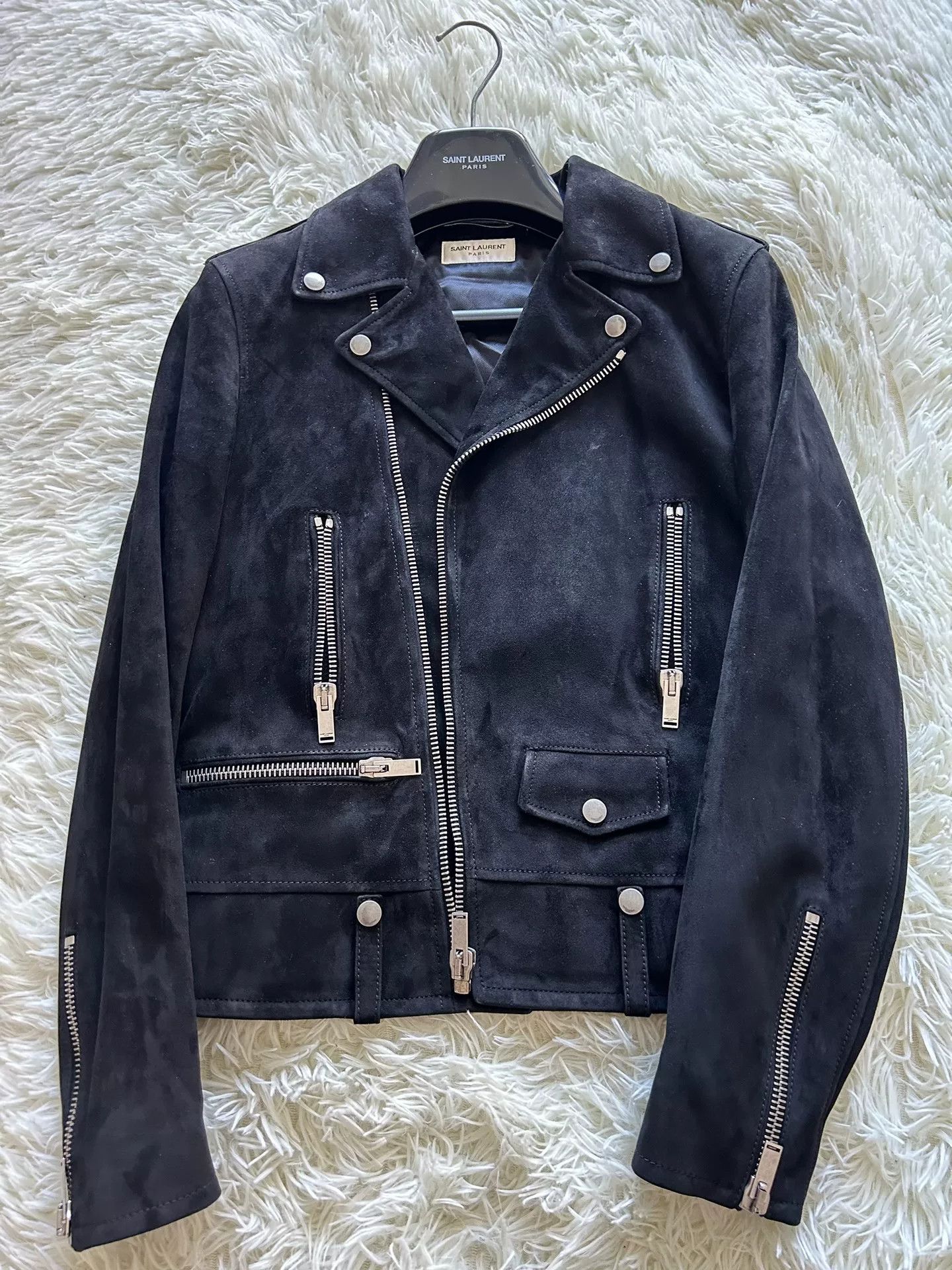 Saint Laurent Paris Saint Laurent Black Suede Leather Biker Jacket Size US S / EU 44-46 / 1 - 1 Thumbnail