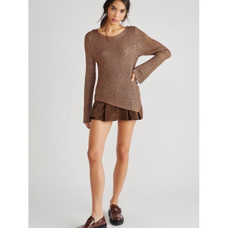 Free People New Free People Logan Ribbed Knit Sweater $128 SMALL Brown Size S / US 4 / IT 40 - 3 Thumbnail