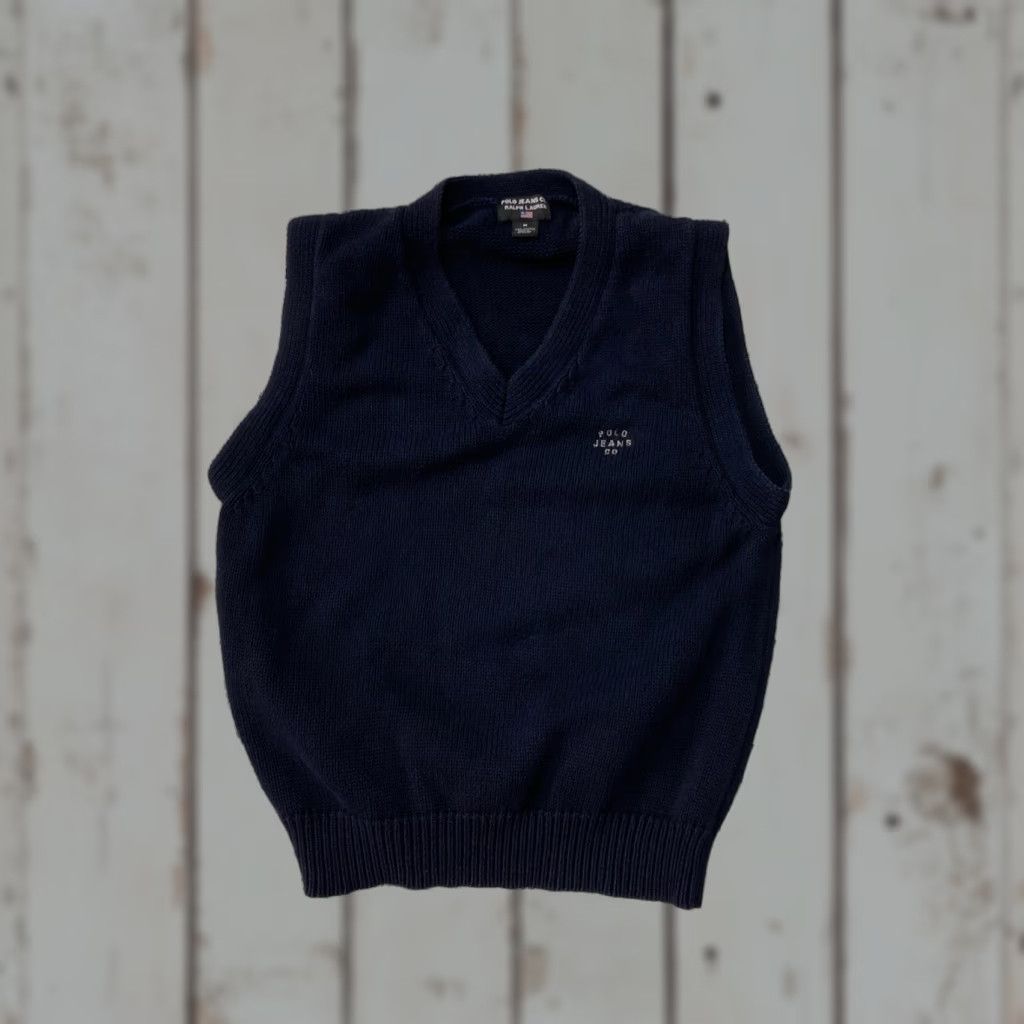 Polo Ralph Lauren VINTAGE Polo Ralph Lauren Sweater Vest Mens Medium Navy Knit Cotton Spellout 90s Size US M / EU 48-50 / 2 - 1 Thumbnail