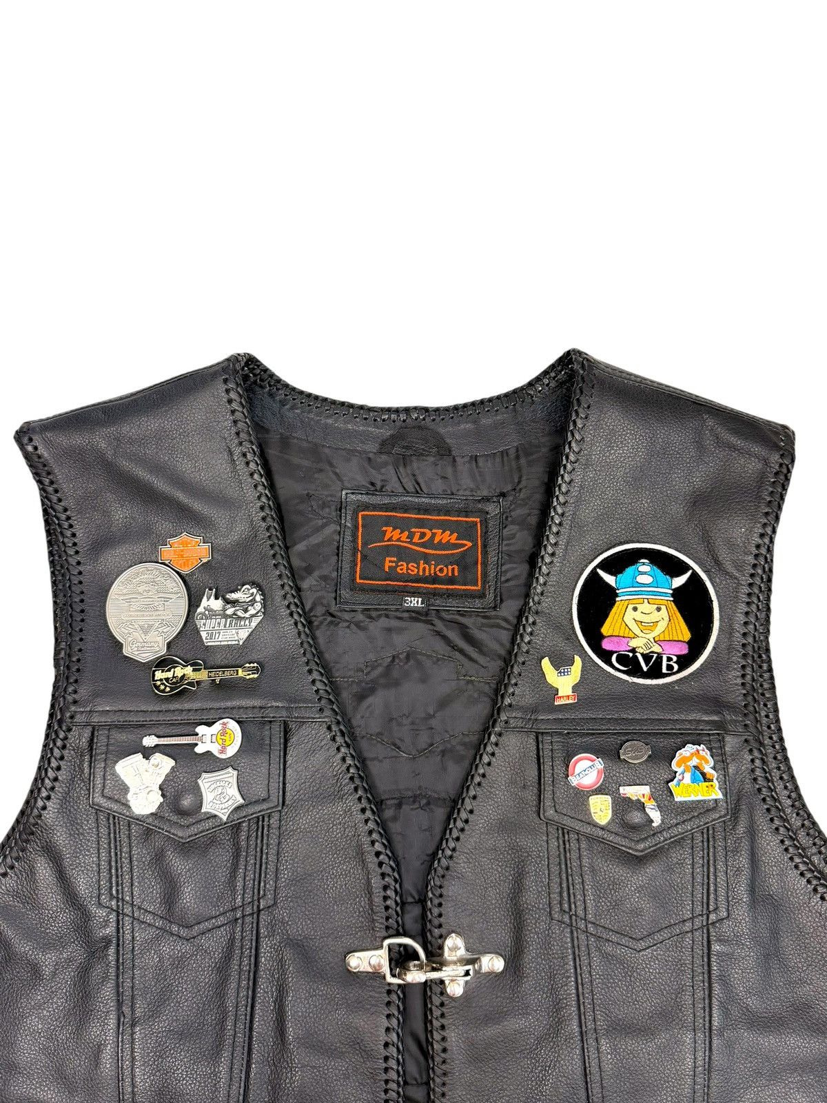 Genuine Leather Vintage Black Patch Biker leather vest Harley Davidson style Size US XXL / EU 58 / 5 - 4 Thumbnail