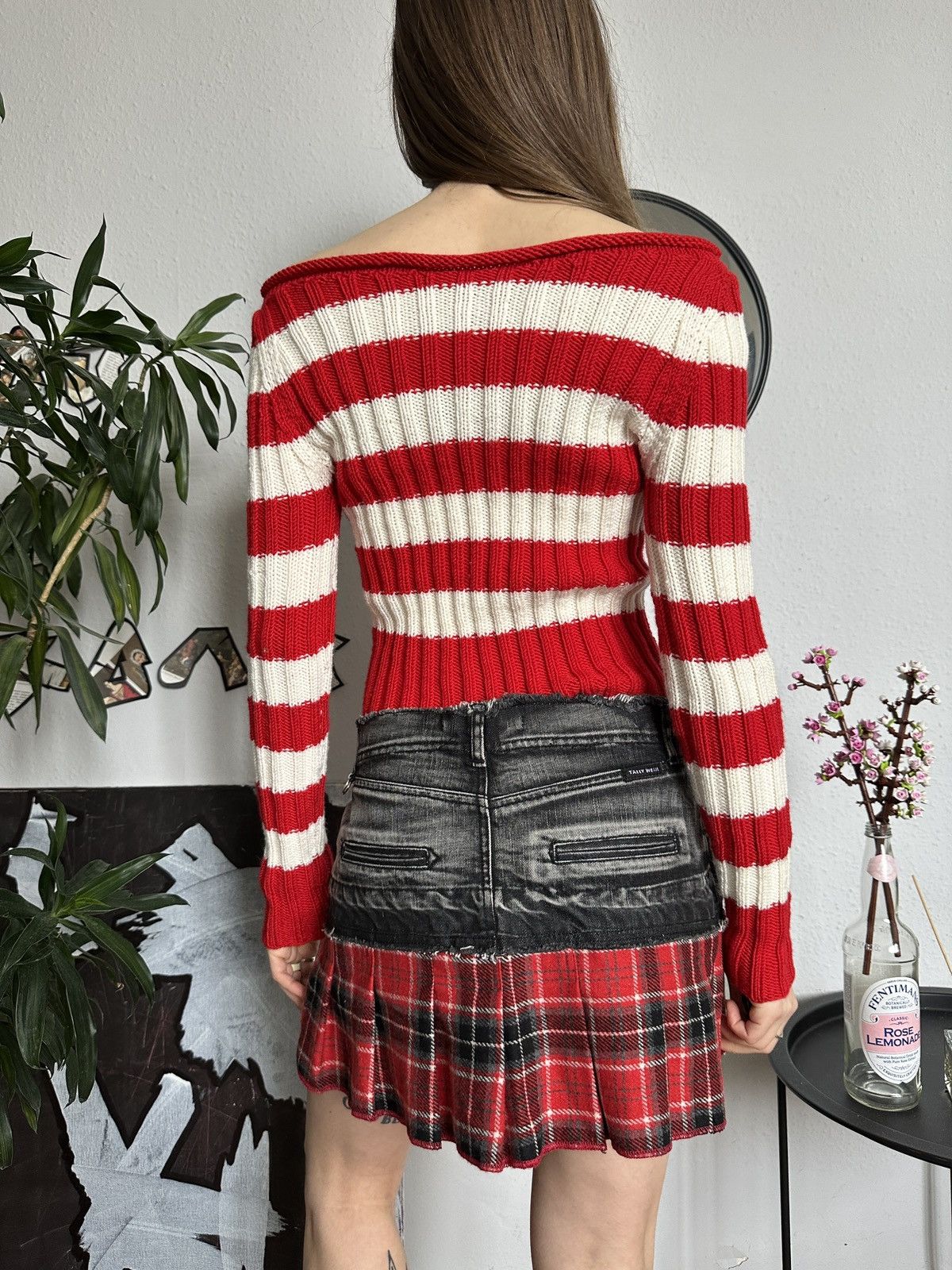 Japanese Brand × Seditionaries Striped Off-the-Shoulder Slim Skinny Grunge Sweater Size ONE SIZE - 6 Thumbnail