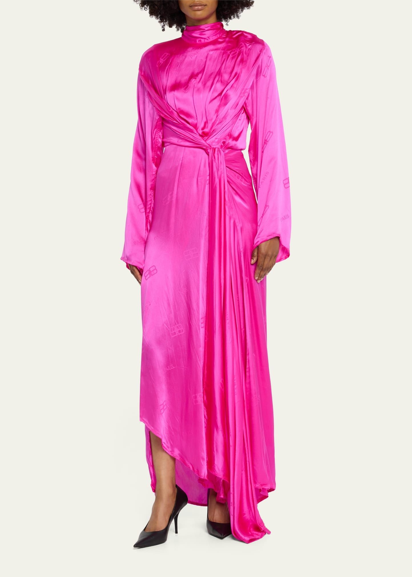 Balenciaga o1s1wg110425 Front Drape Dress in Fuchsia Size XL / US 12-14 / IT 48-50 - 4 Thumbnail