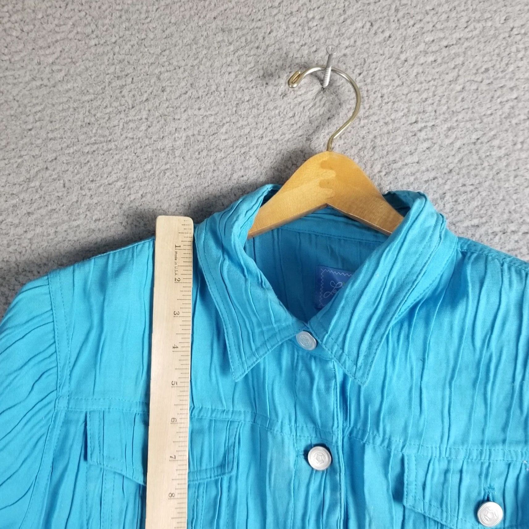 Vintage VINTAGE Lark Lane Women Jacket Casual Long Sleeve Button-Up Bohemian Ruffle Stretch Size 14 Blue Size XL / US 12-14 / IT 48-50 - 2 Thumbnail