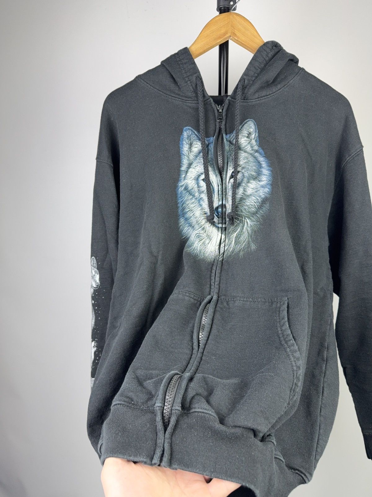 Vintage 00s Rock Eagle Wolf Print Zip Hoodie With Graphic Sleeves Size US L / EU 52-54 / 3 - 5 Thumbnail