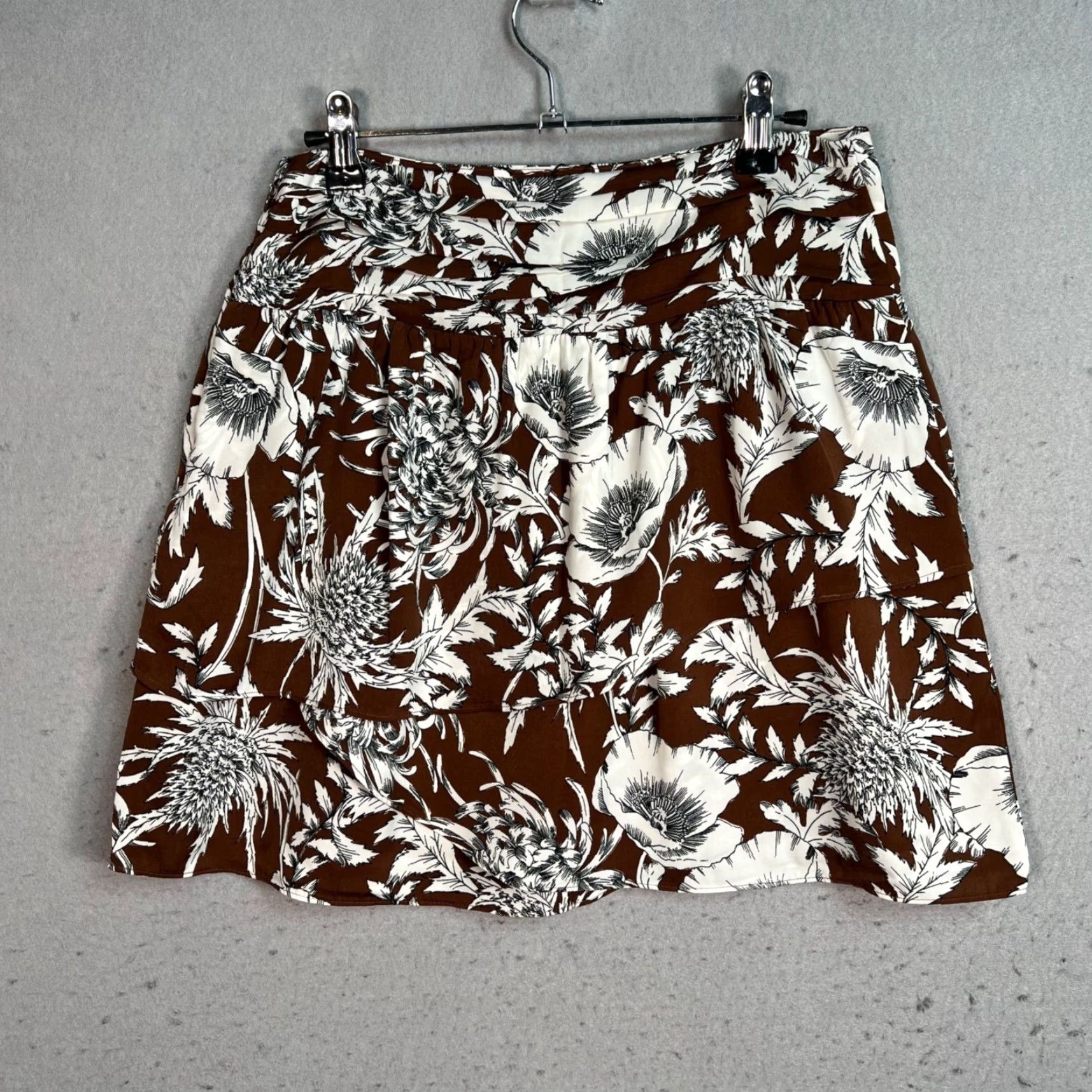 Express Express Floral Mini Skirt Women's 6 Brown 100% Polyester NEW! Size 28" / US 6 / IT 42 - 2 Thumbnail