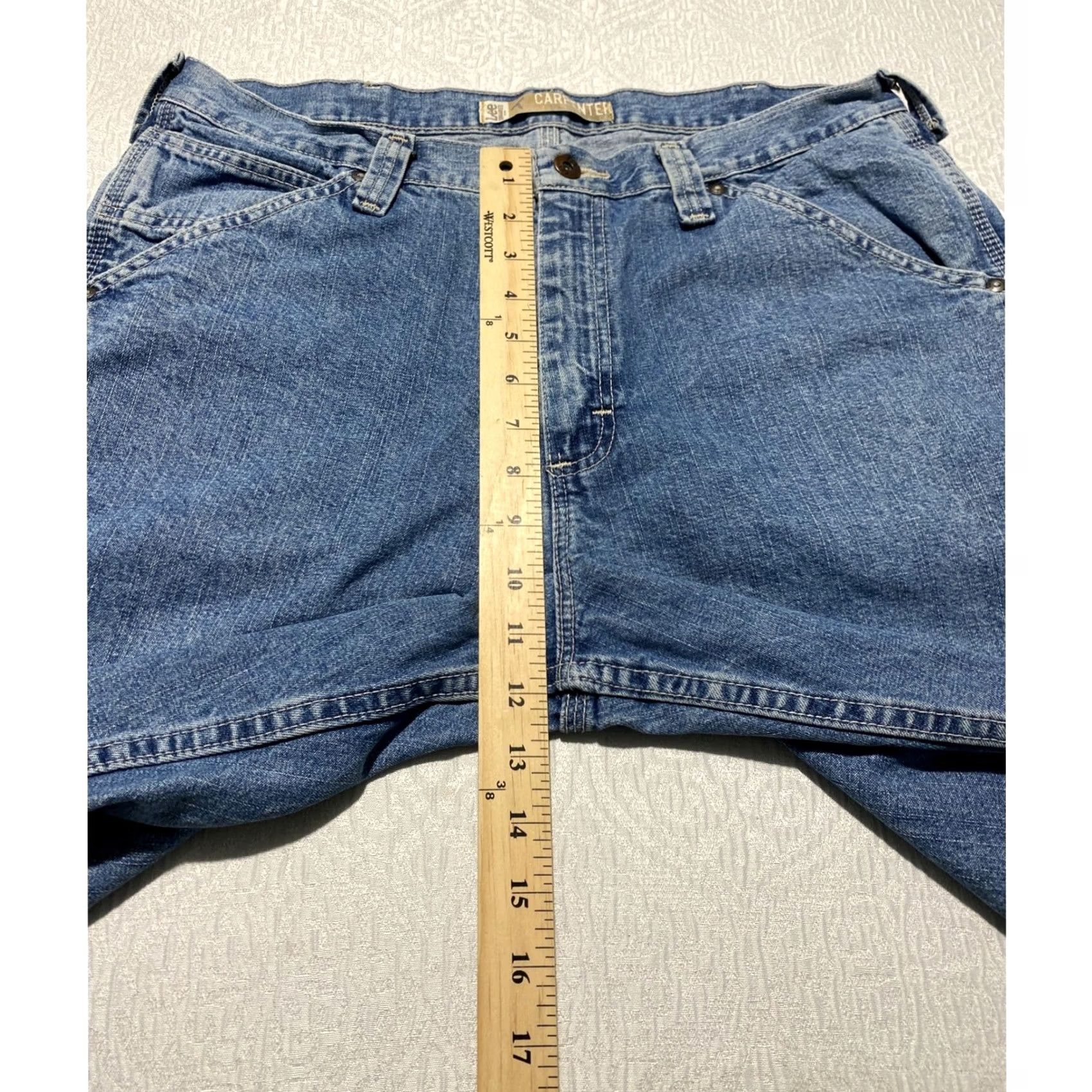 Lee Lee Dungarees Carpenter Denim Shorts Mens 34 Blue Medium Wash Raw Hem Jorts Y2K Size US 34 / EU 50 - 4 Thumbnail