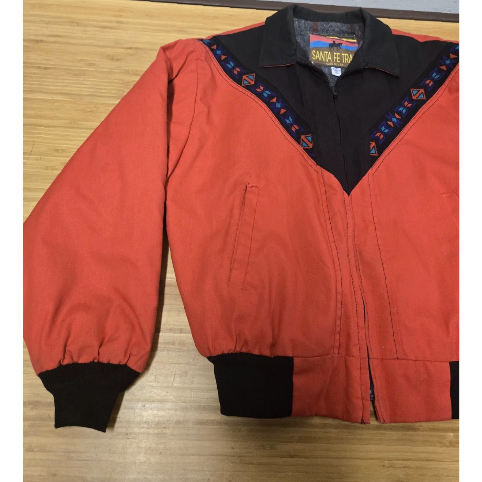 Vintage VINTAGE Santa Fe Trail Jacket Mens XL Orange Black Southwestern Bomber USA 80s Size US XL / EU 56 / 4 - 3 Thumbnail