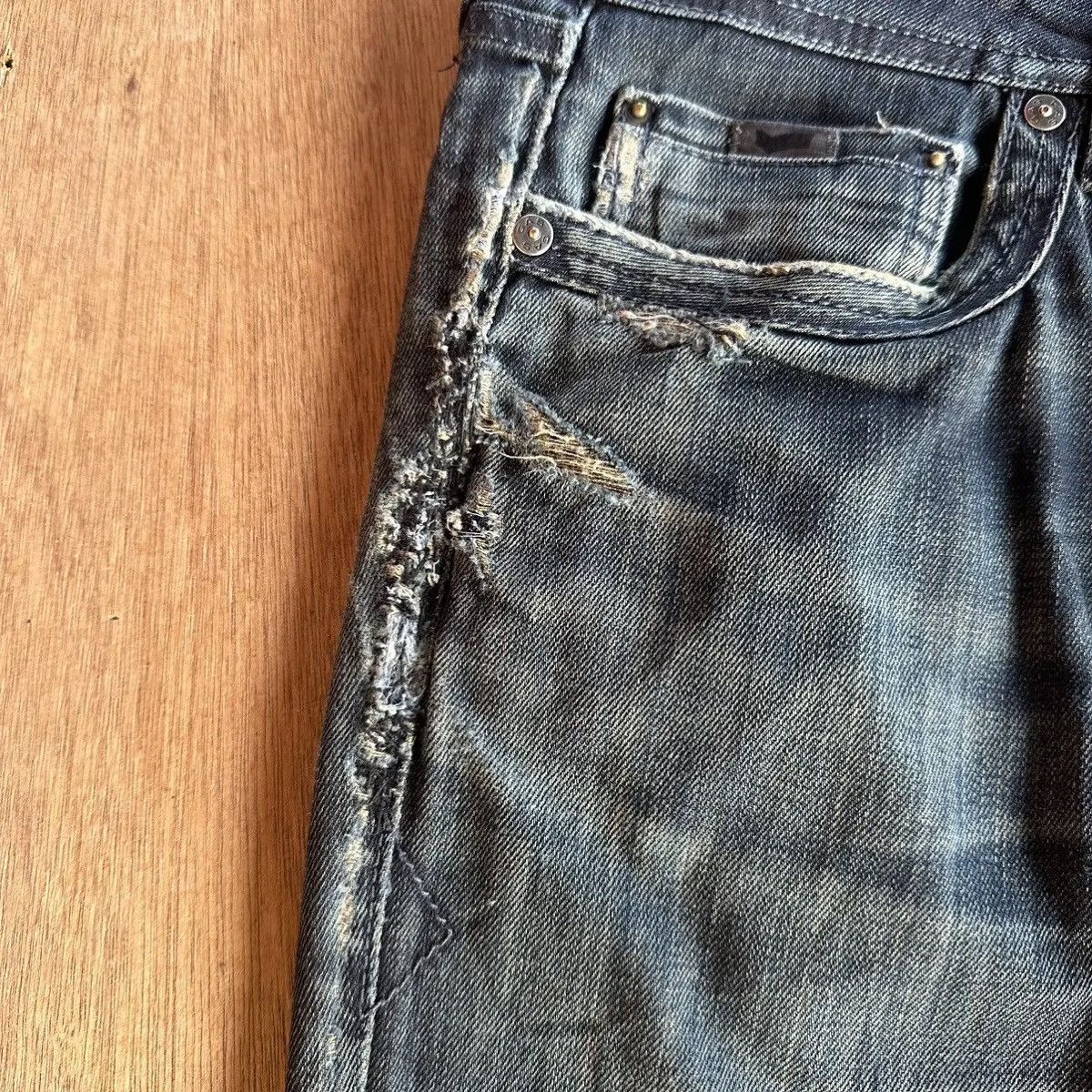 GAS GAS JEANS VINTAGE LABEL COW LEATHER DISTRESSED DENIM PANTS Size US 30 / EU 46 - 6 Thumbnail