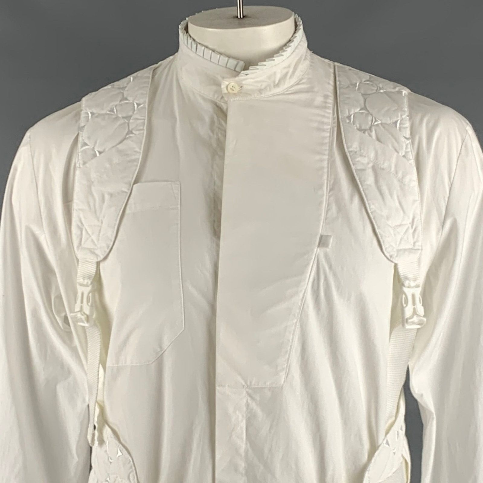 JordanLuca JORDANLUCA White Quilted Cotton Harness Long Sleeve Shirt Size US L / EU 52-54 / 3 - 2 Thumbnail