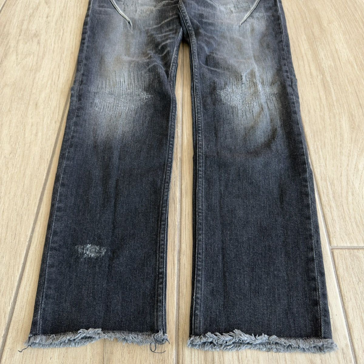 Number (N)ine Washed Black Distressed Repaired Red Stitch Denim Jeans Size US 31 - 3 Thumbnail