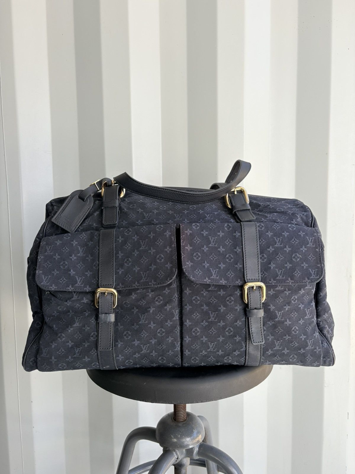 Louis Vuitton Mini Lin Monogram Duffle Bag in Blue, Men's